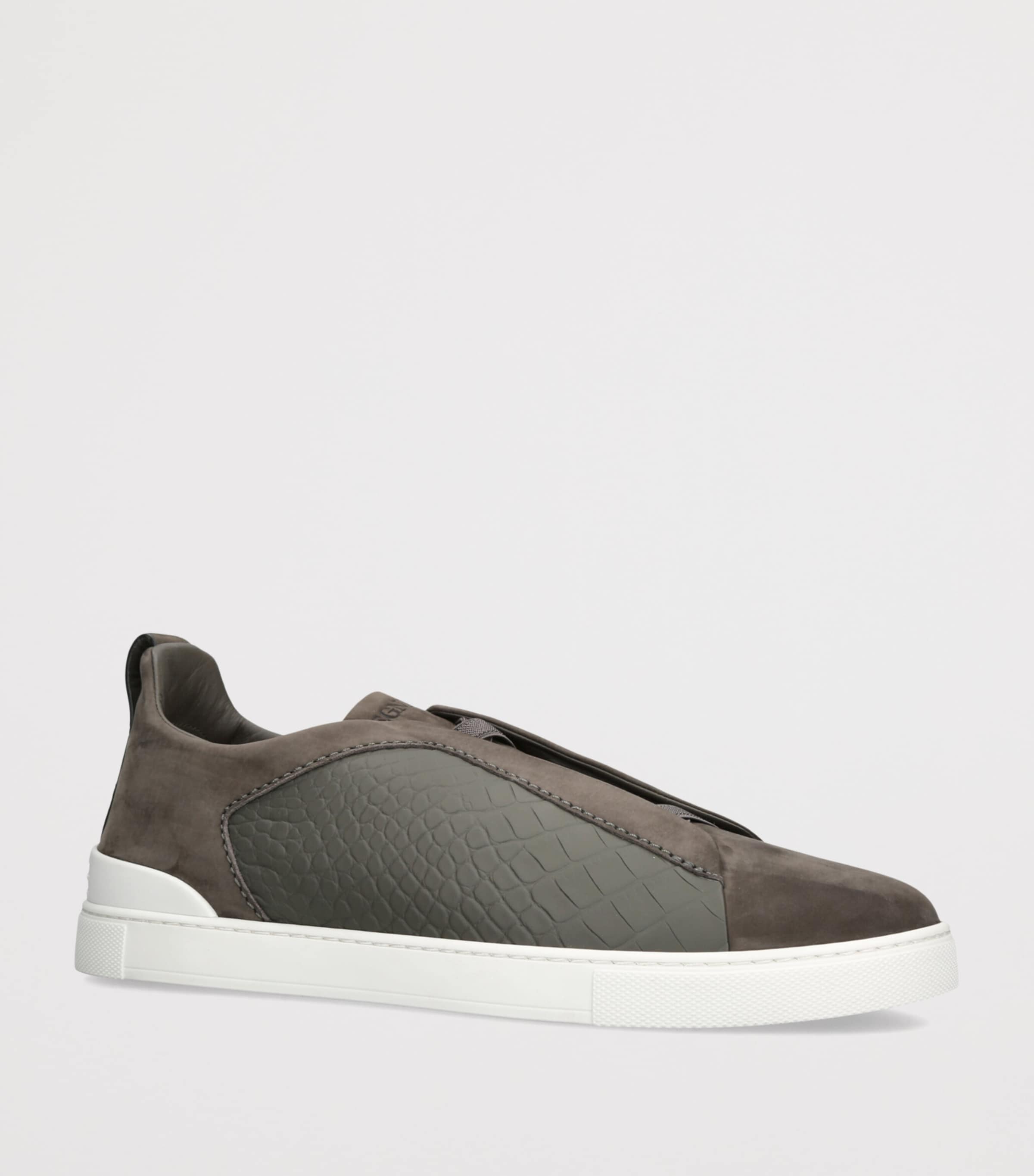 Zegna Crocodile Leather Triple Stitch SECONDSKIN Sneakers Gunmetal Image 3