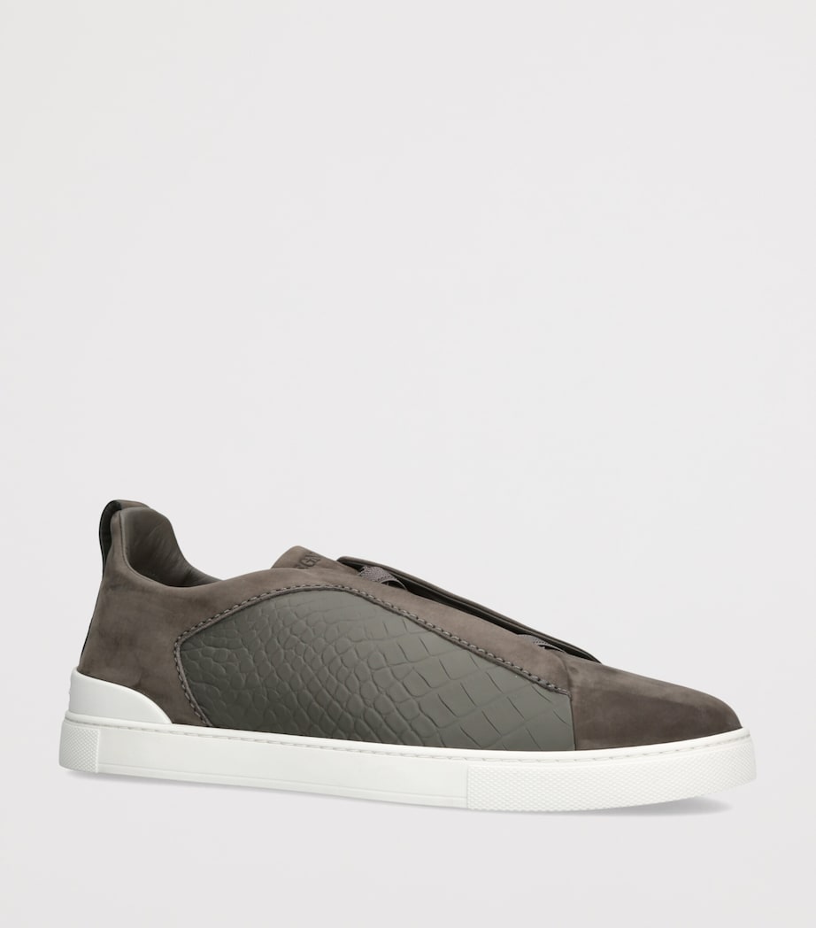 Zegna Crocodile Leather Triple Stitch SECONDSKIN Sneakers Gunmetal Image 3
