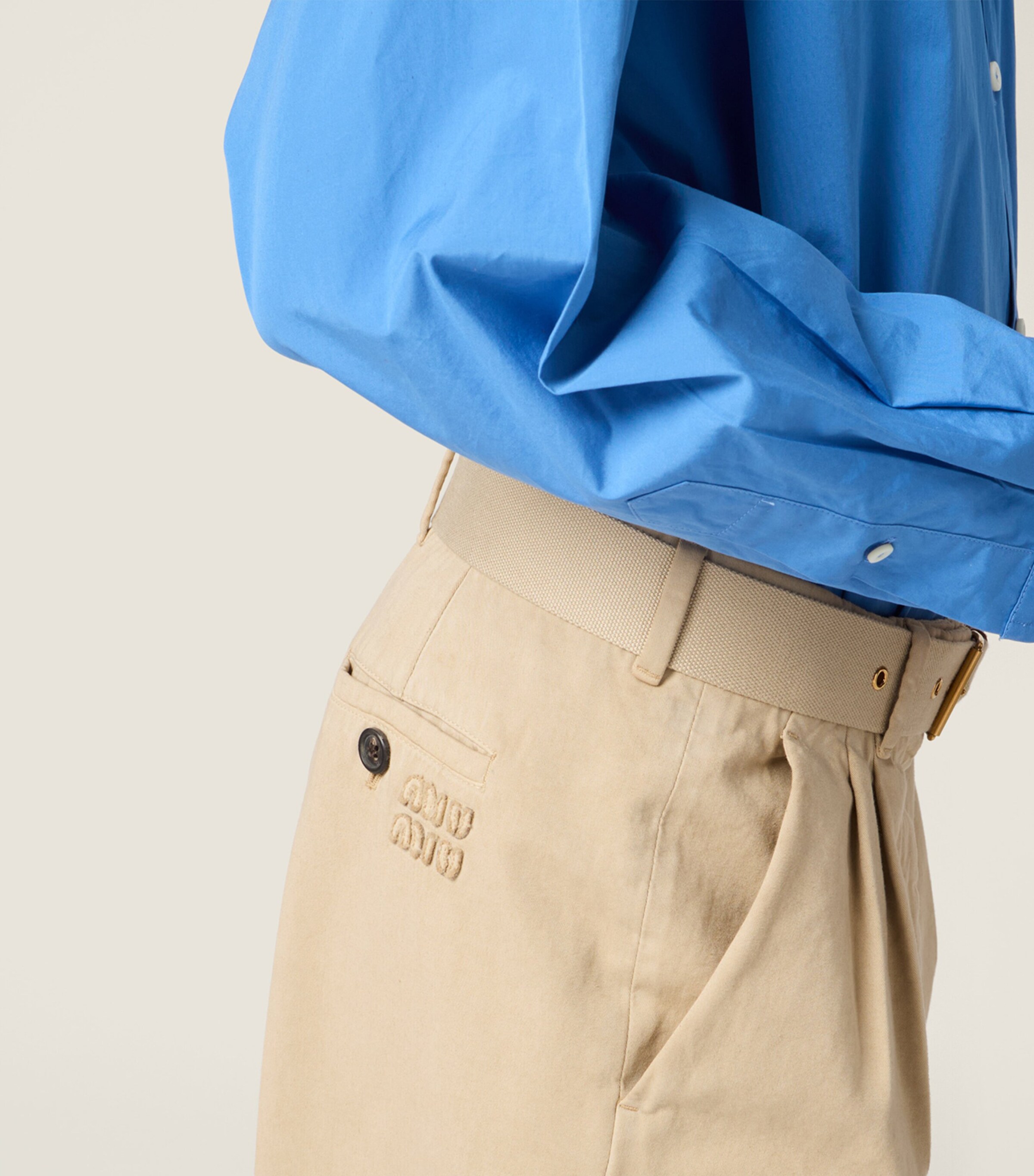 Miu Miu Womens Cotton Gabardine Trousers Neutral Image 6