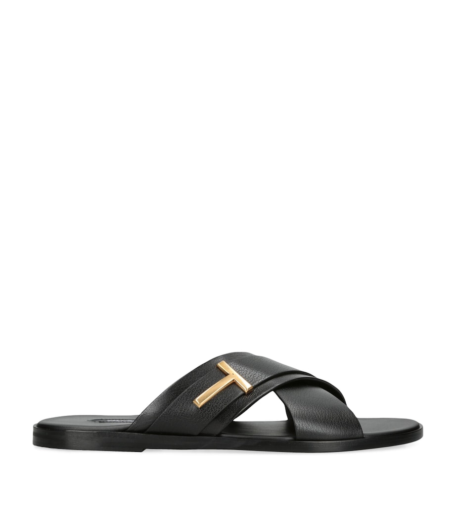 Leather Preston Slides BLACK Image 1