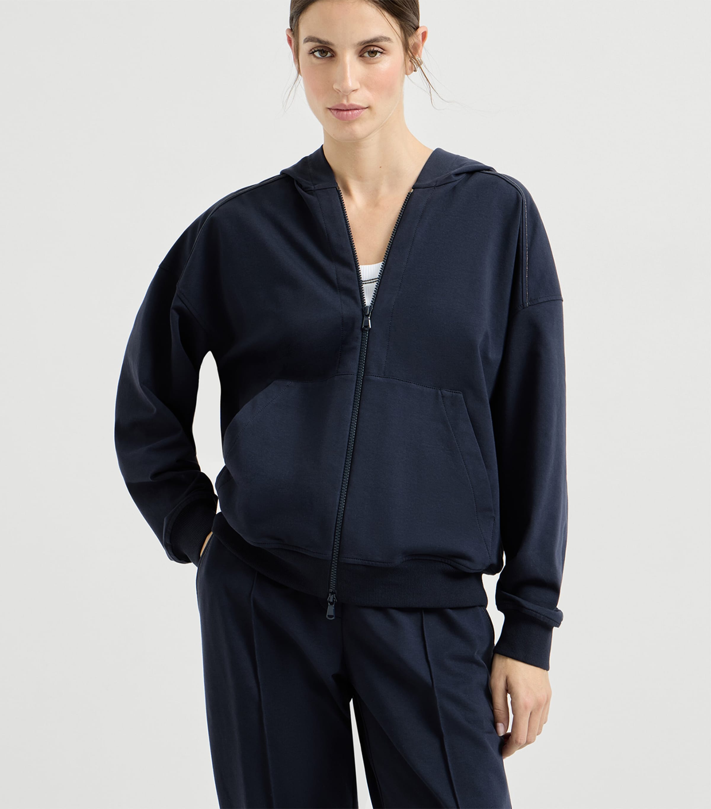 Brunello Cucinelli Womens Stretch-Cotton Embellished Hoodie Image 3