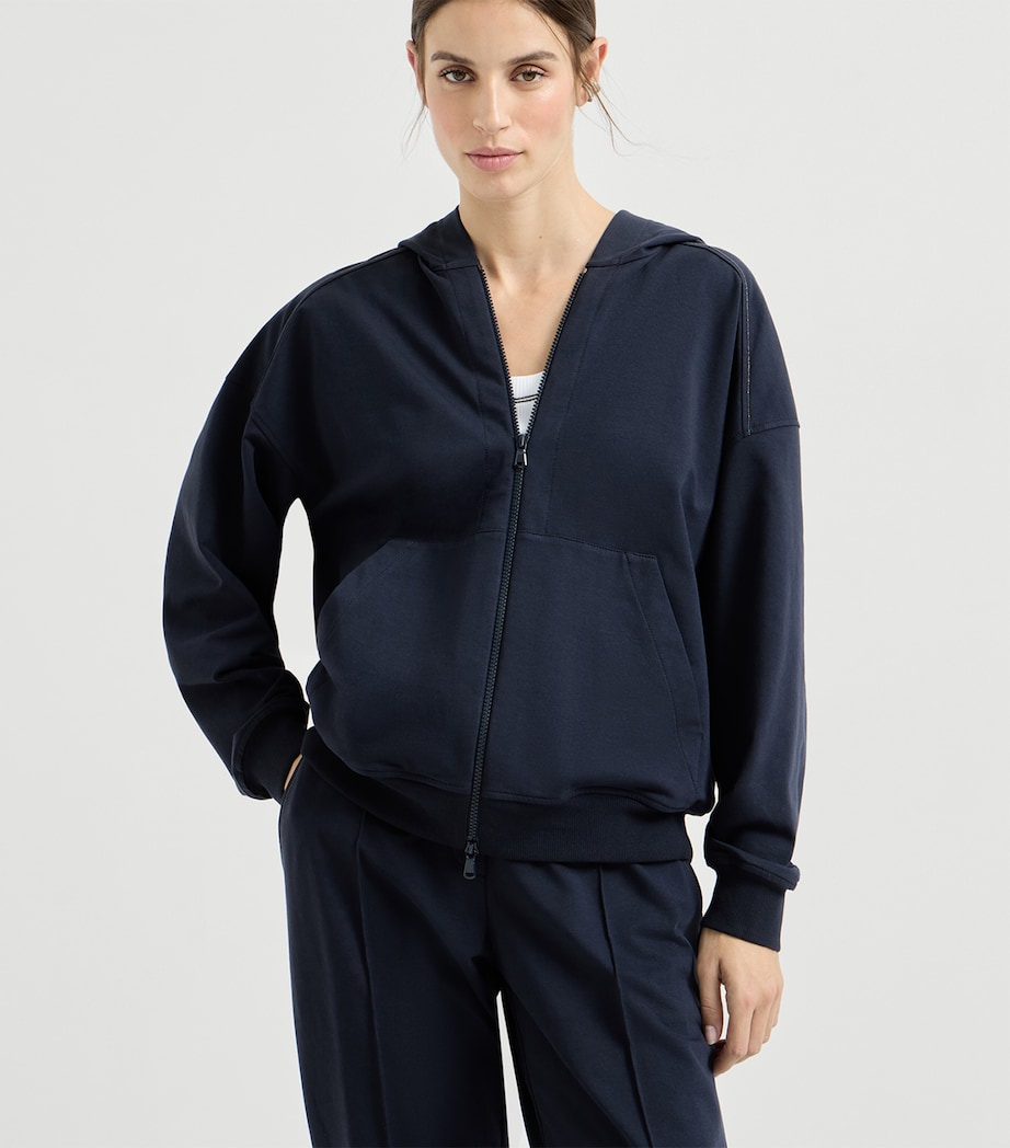 Brunello Cucinelli Womens Stretch-Cotton Embellished Hoodie Image 3