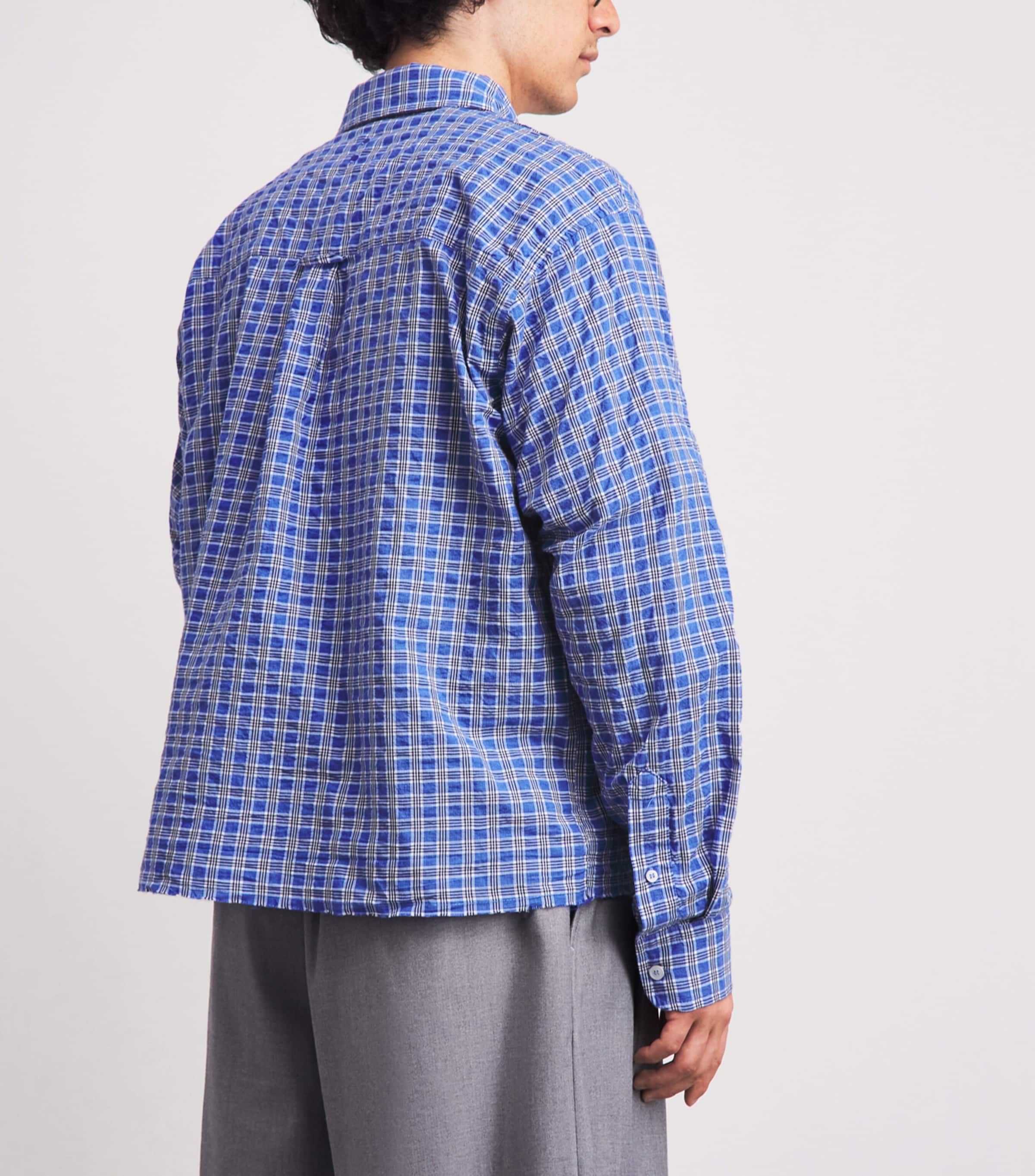 about:blank Mens Cotton Raw-Hem Check Shirt Blue Image 5