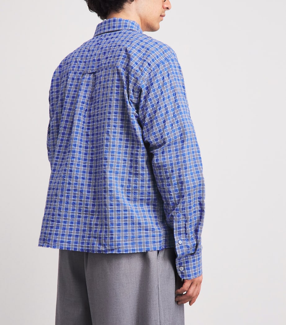 about:blank Mens Cotton Raw-Hem Check Shirt Blue Image 5