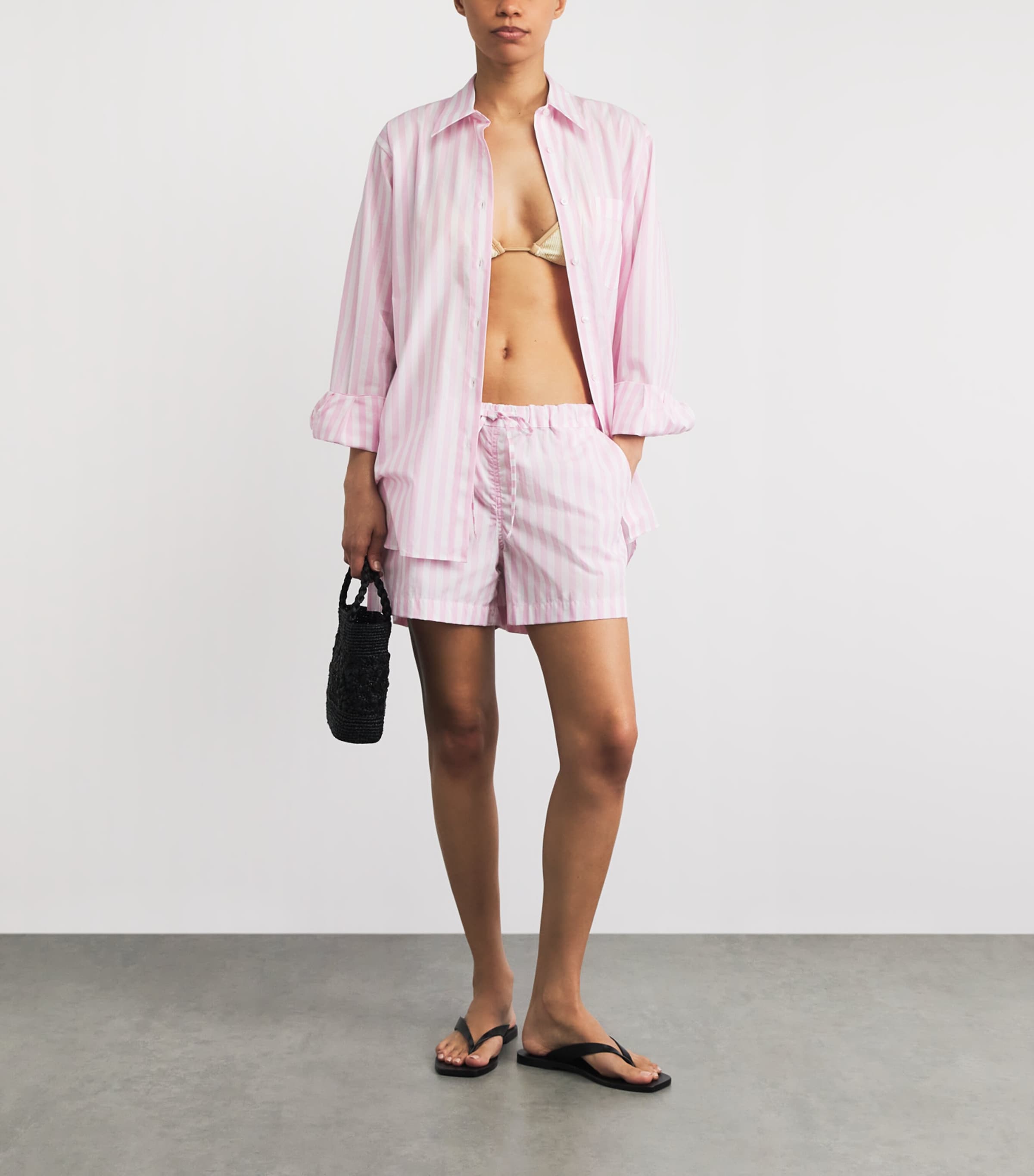 Hunza G Womens Cotton Stripe Cabana Shorts Pink Image 2
