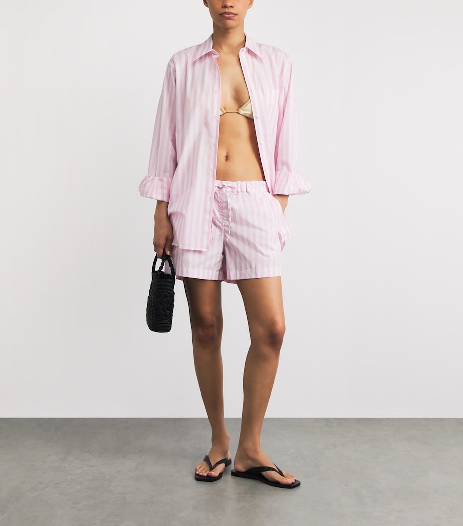 Hunza G Womens Cotton Stripe Cabana Shorts Pink Image 2