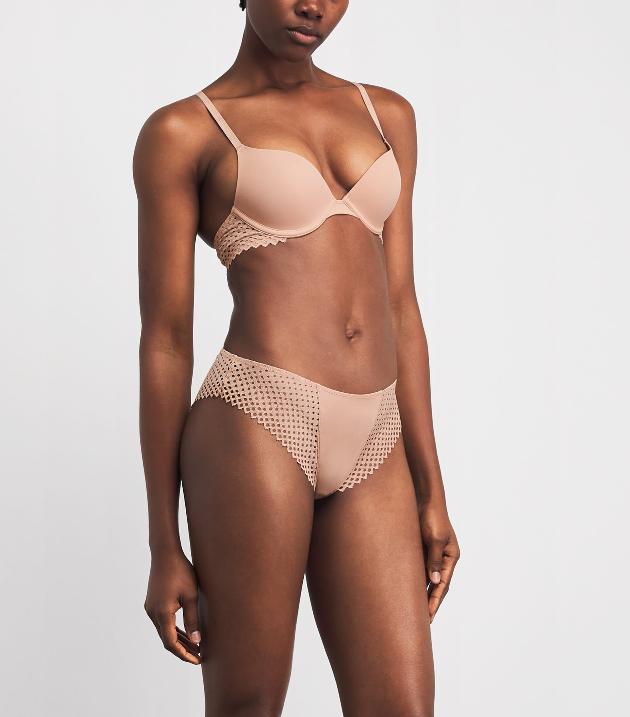 Wolford Womens Romantic Net Briefs Rose Tan Image 2