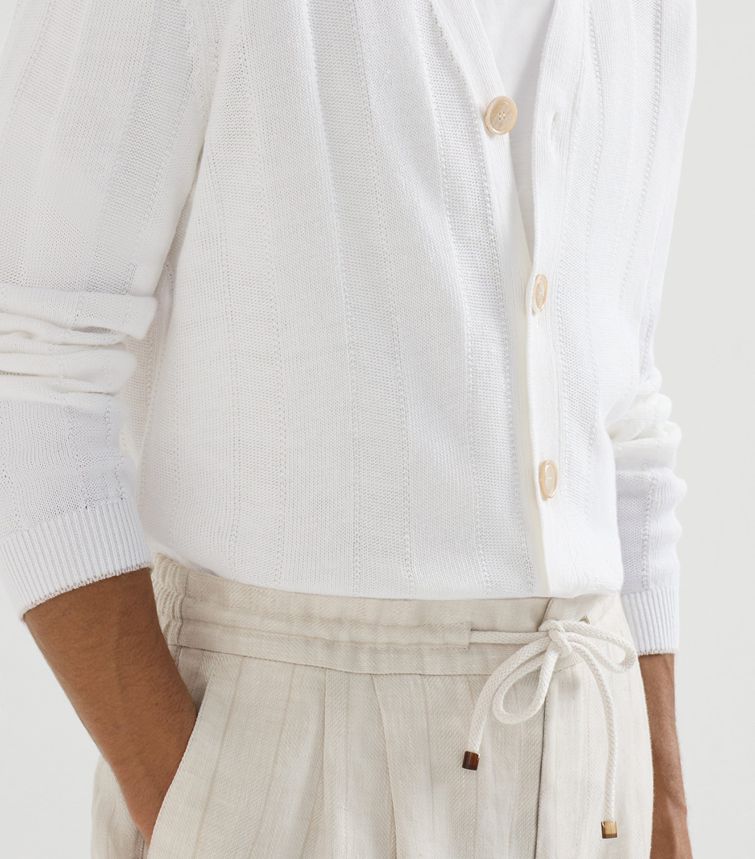 Brunello Cucinelli Mens Linen-Cotton Ribbed Cardigan Image 6