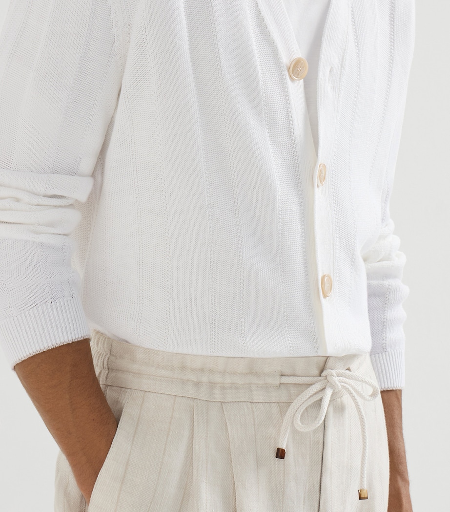 Brunello Cucinelli Mens Linen-Cotton Ribbed Cardigan Image 6