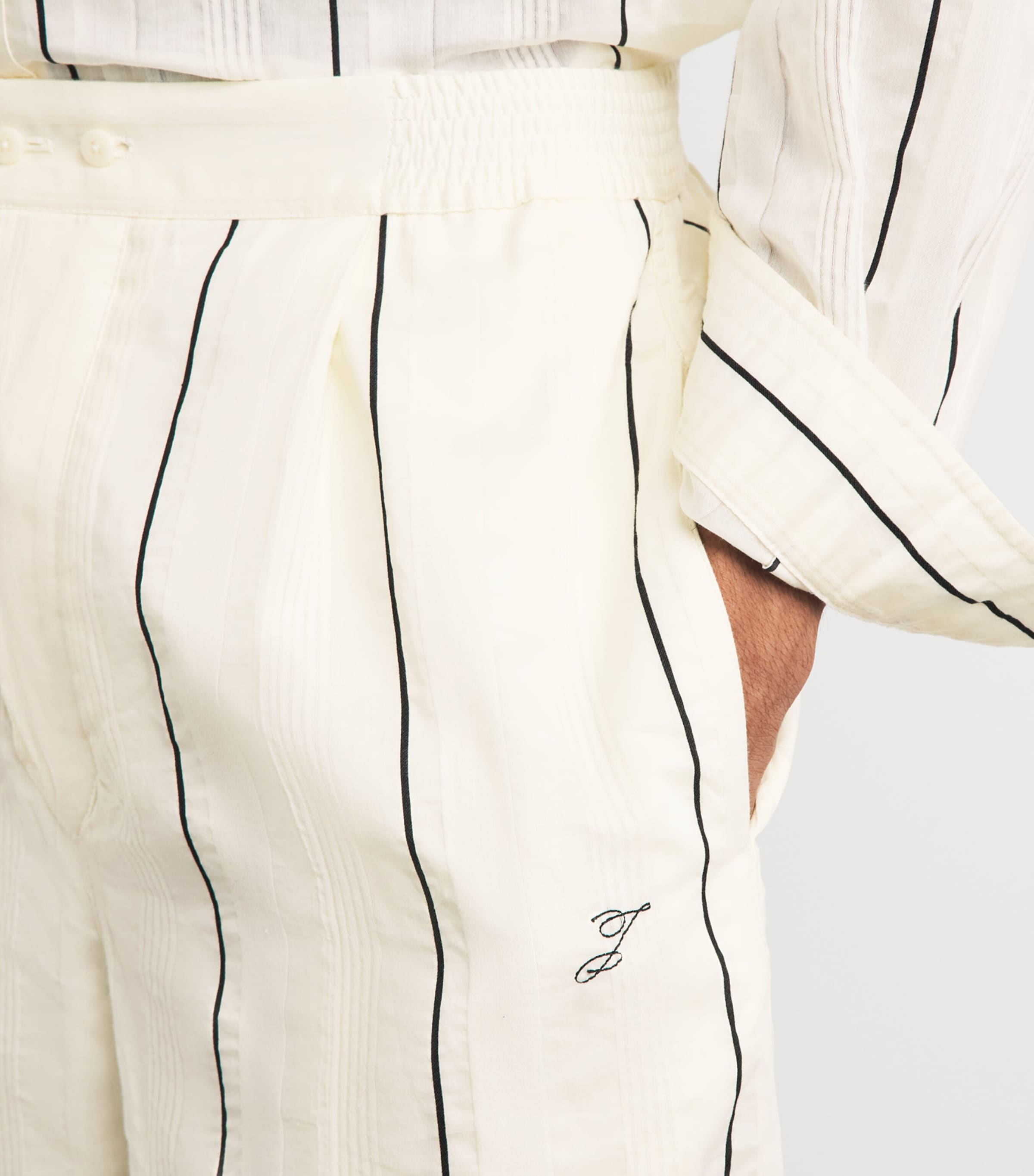 Jacquemus Mens Cotton-Silk Pyjama Trousers Stripe White/blk Image 3