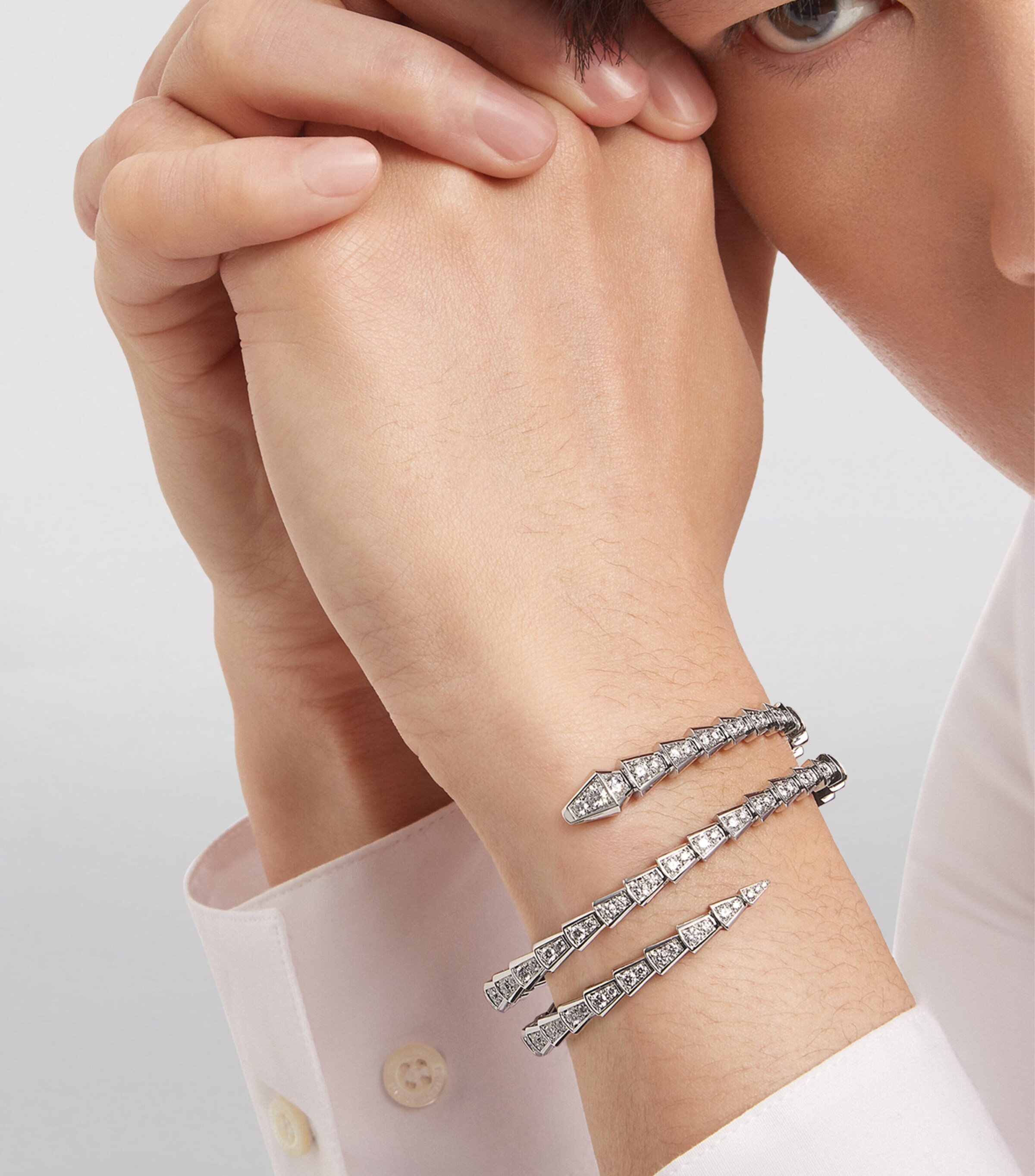 Bvlgari Medium White Gold and Diamond Serpenti Viper Bracelet White Gold Image 5