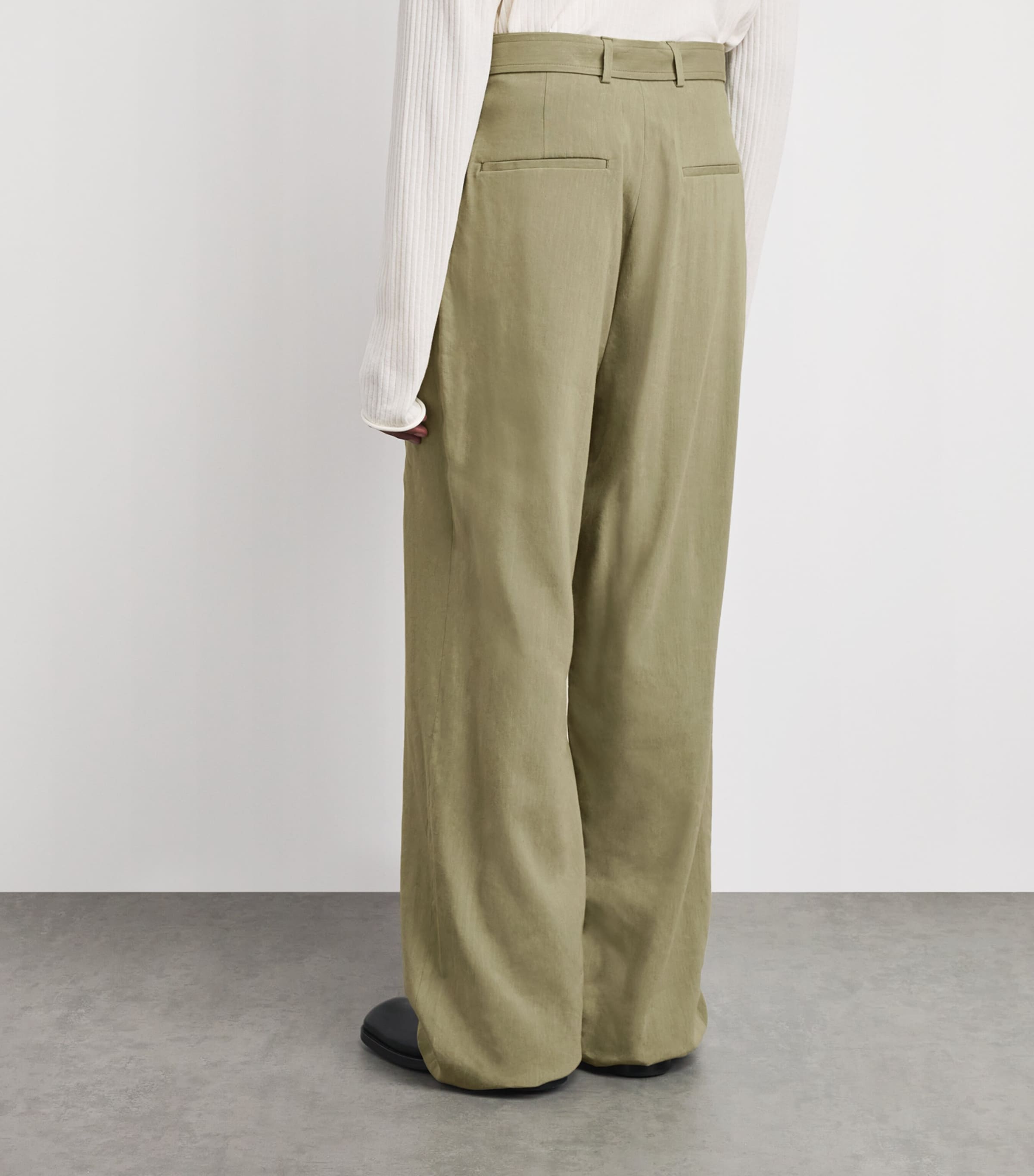 DRIES VAN NOTEN Mens Linen-Blend Belted Straight Trousers Pistache Image 5