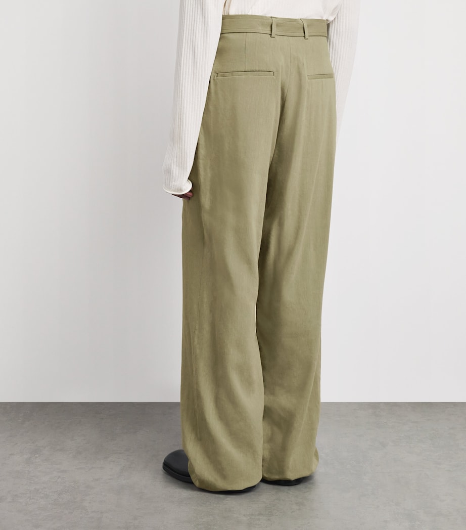 DRIES VAN NOTEN Mens Linen-Blend Belted Straight Trousers Pistache Image 5