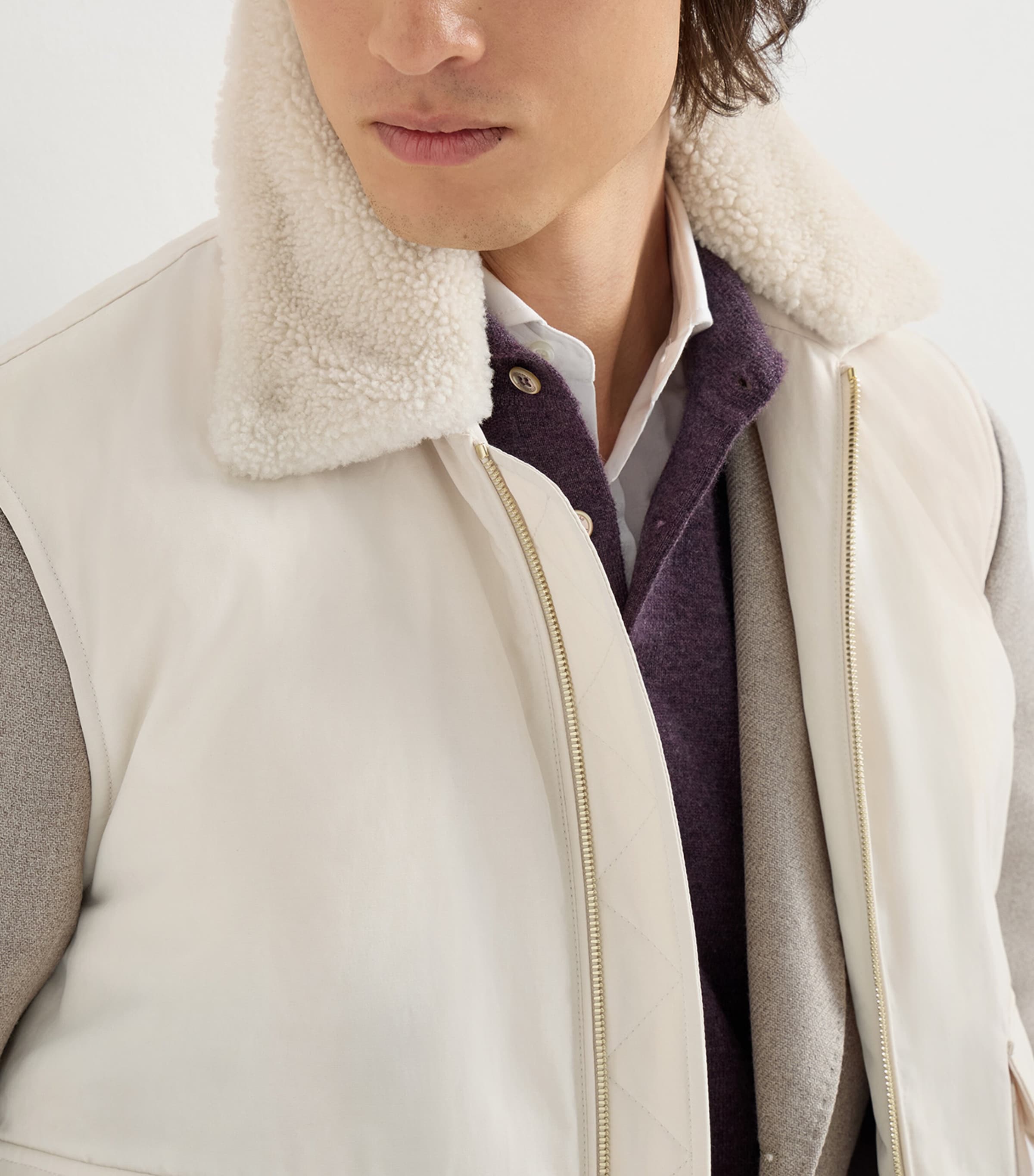 Brunello Cucinelli Mens Waxed Shearling-Collar Gilet Image 6
