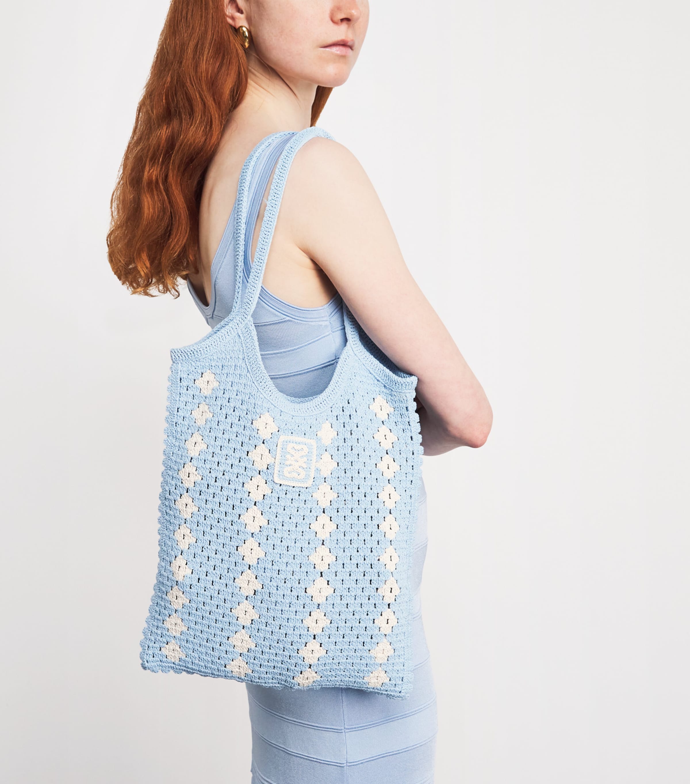 Sandro Paris Crochet Tote Bag Sky Blue Image 2