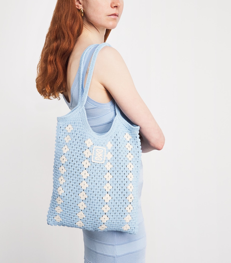 Sandro Paris Crochet Tote Bag Sky Blue Image 2