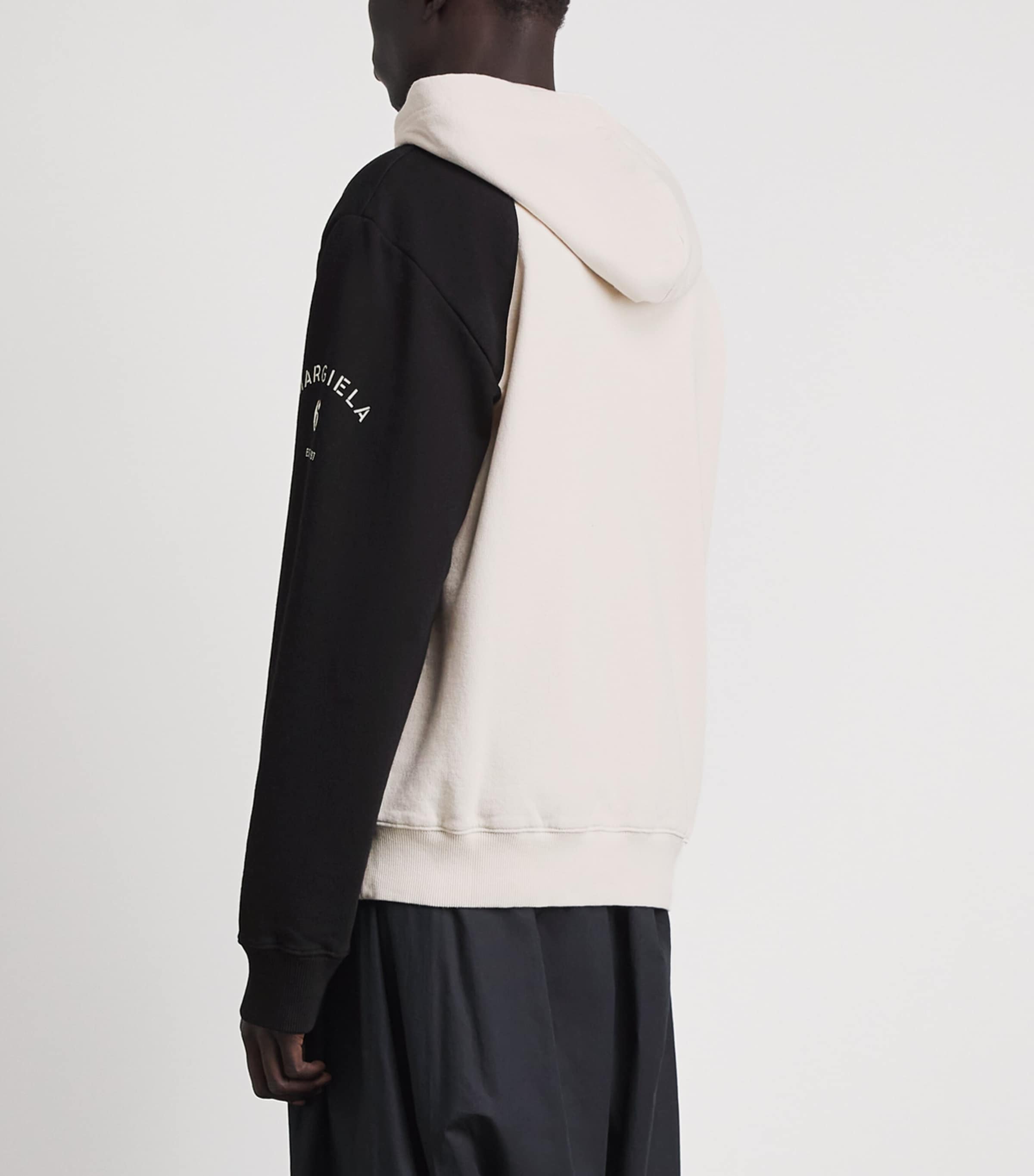 MM6 Maison Margiela Mens Cotton Two-Tone Zip-Up Hoodie Ecru/black Image 5