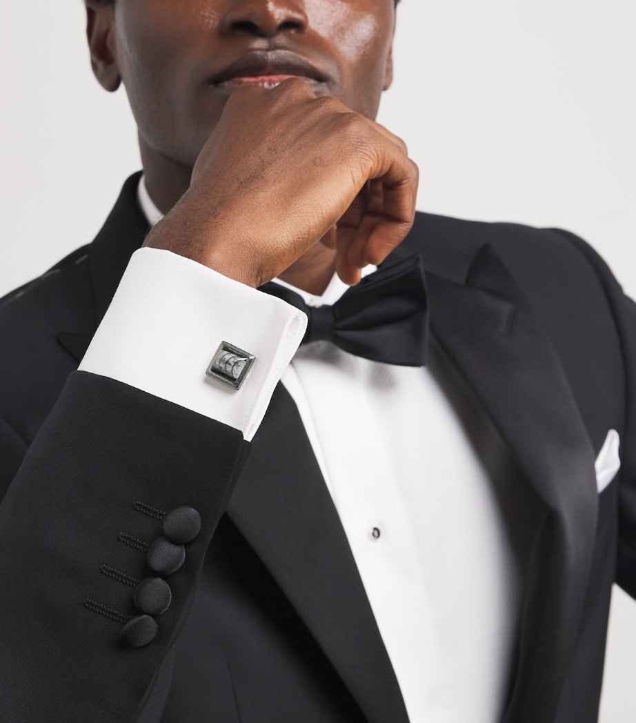 Square Engraved Enamel Cufflinks SILVER Image 2