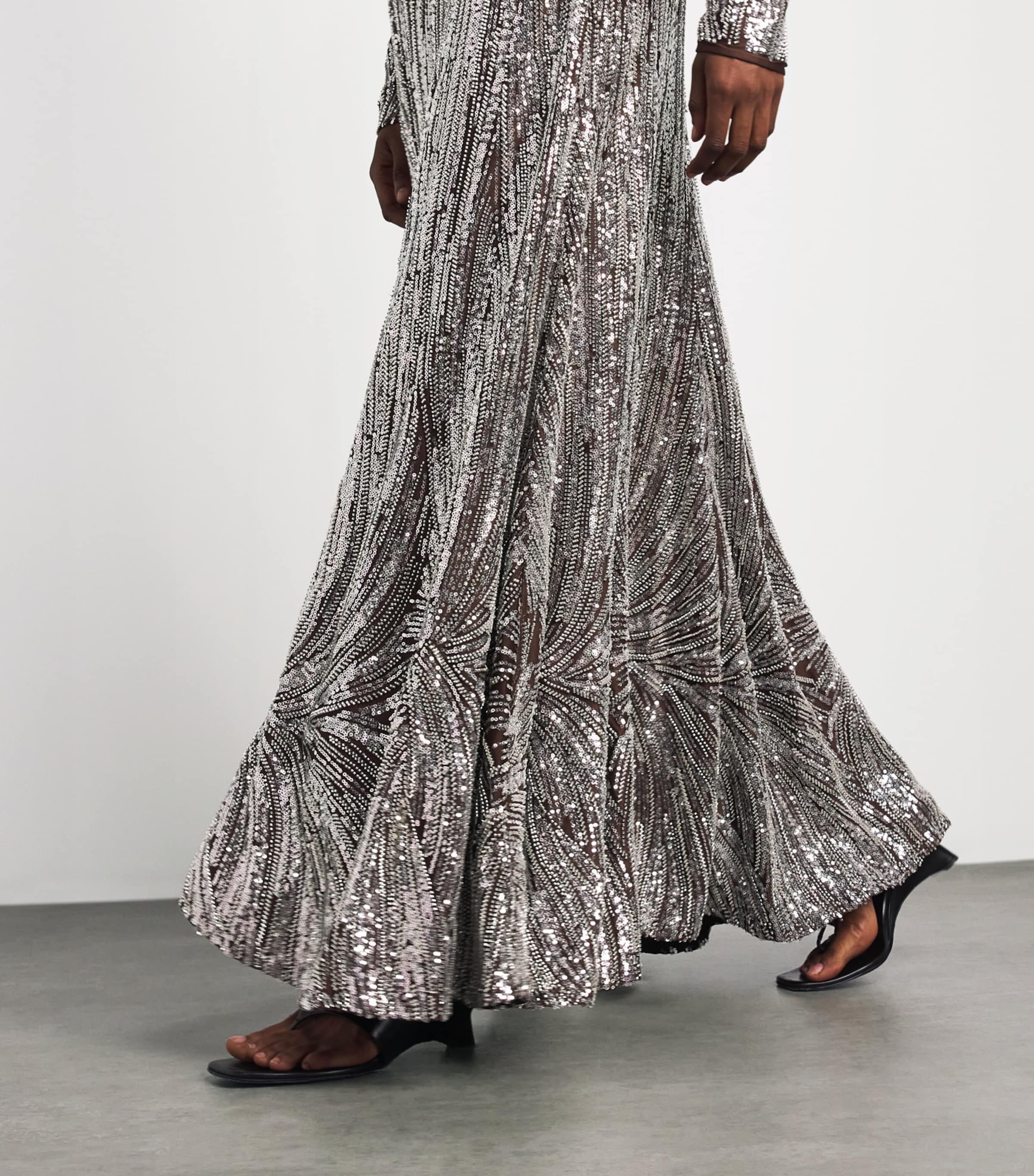 Rabanne Womens Sequin-Embellished Maxi Skirt Silver/brown Image 3