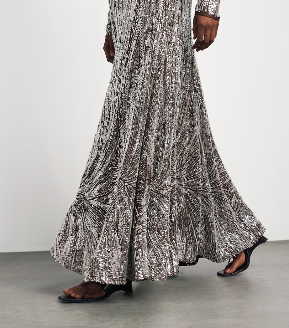 Rabanne Womens Sequin-Embellished Maxi Skirt Silver/brown Image 3
