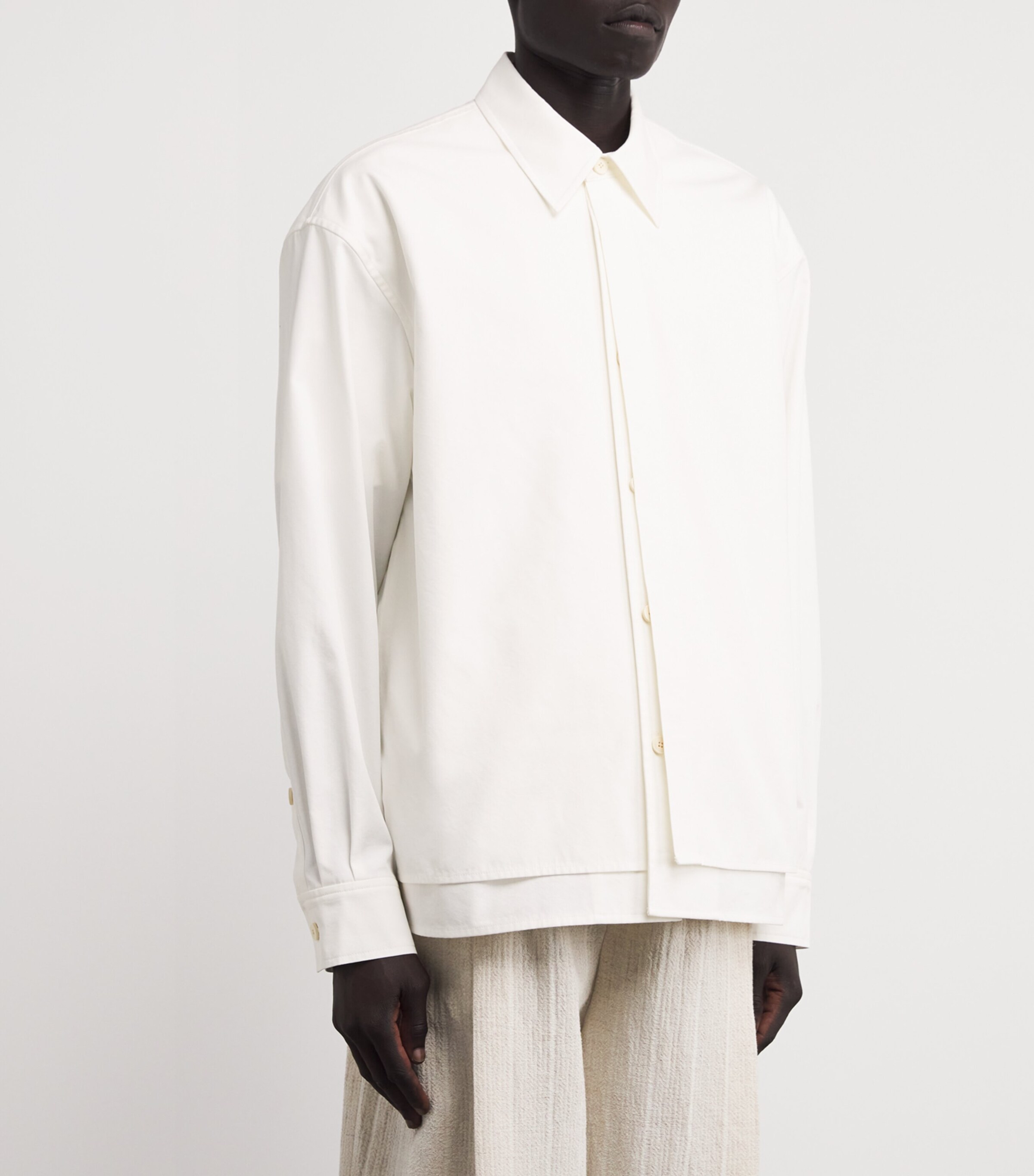 Le 17 Septembre Mens Cotton-Blend Double-Layered Shirt White Image 3