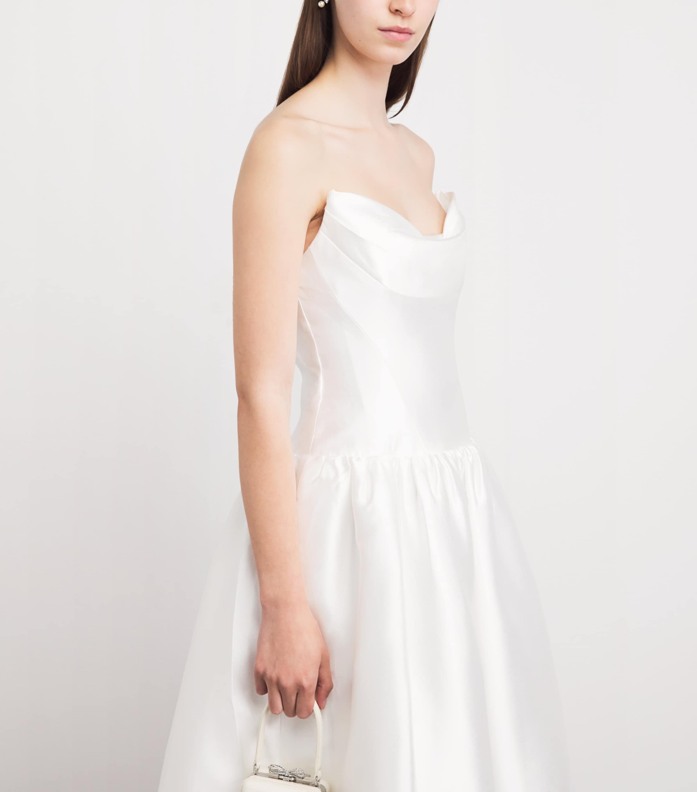 Self-Portrait Womens Taffeta Strapless Midi Dress White Image 5