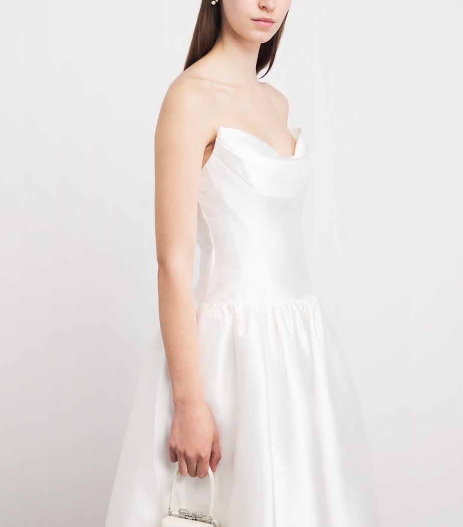 Self-Portrait Womens Taffeta Strapless Midi Dress White Image 5