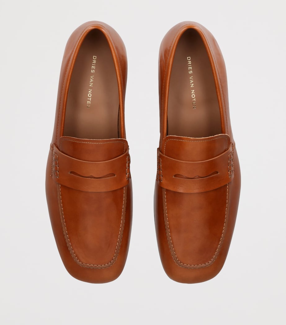 DRIES VAN NOTEN Leather Penny Loafers Tan Image 4
