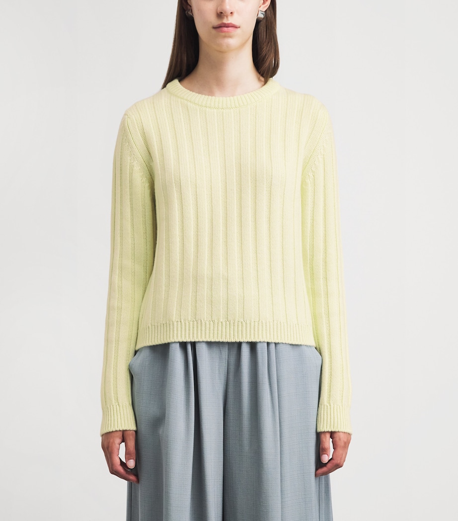 Johnstons Of Elgin Womens Cashmere Ribbed Lecht Sweater Citron Image 4
