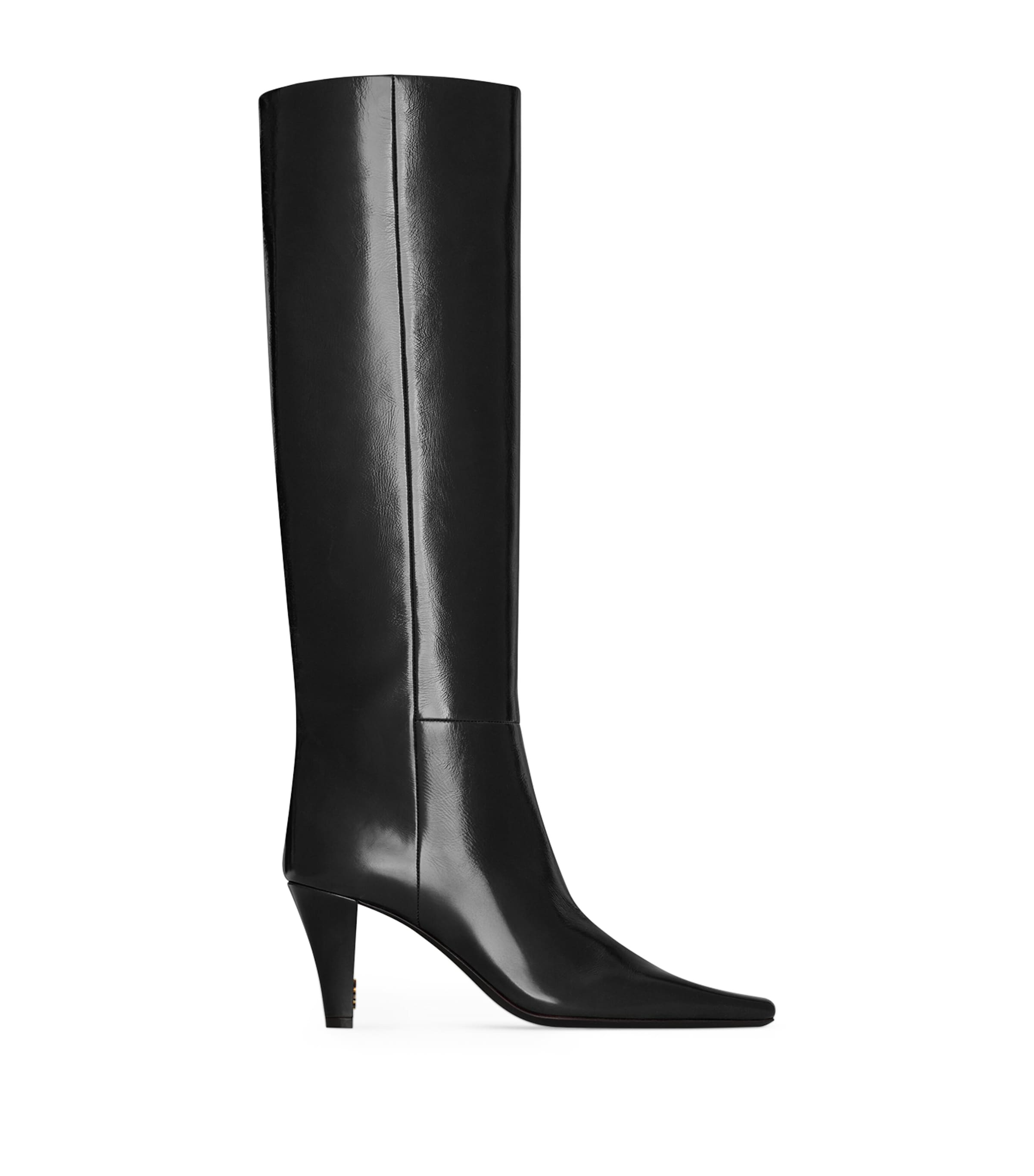 Saint Laurent Patent Leather Jill Knee-high Boots 75 In Black