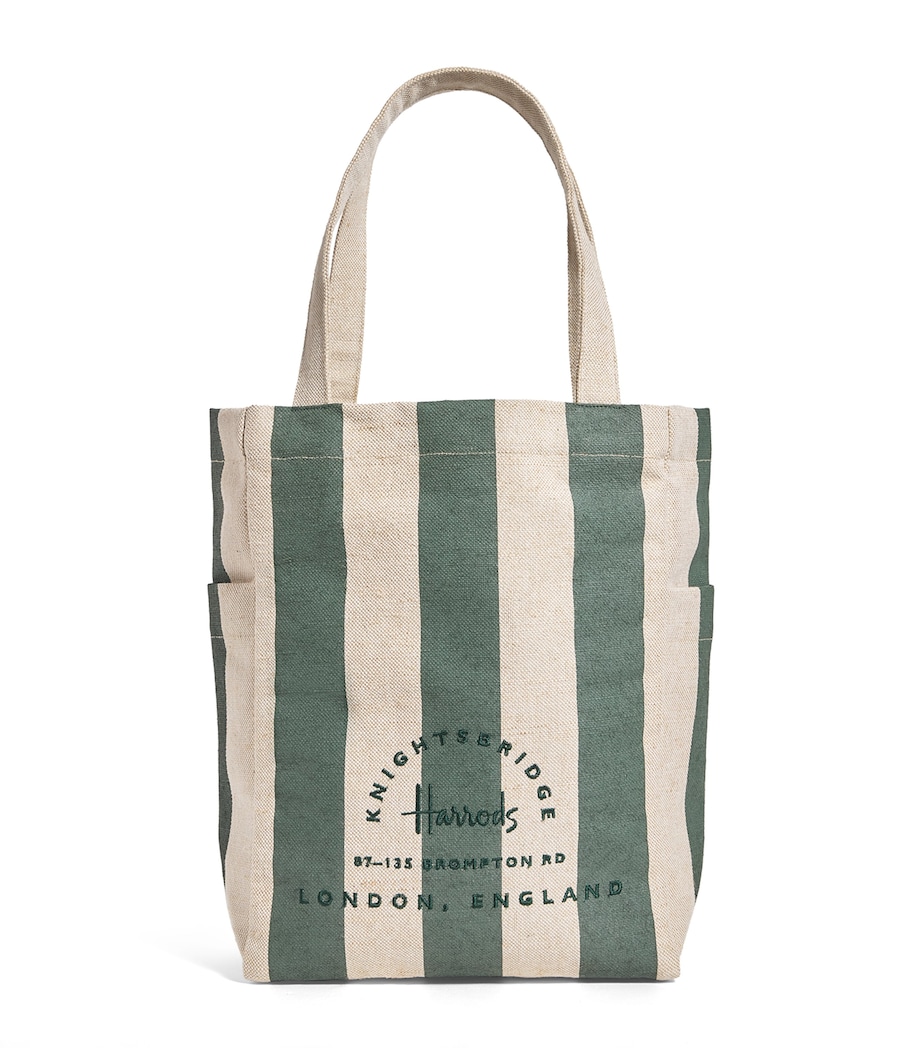 Jute Striped Logo Tote Bag GREEN Image 1