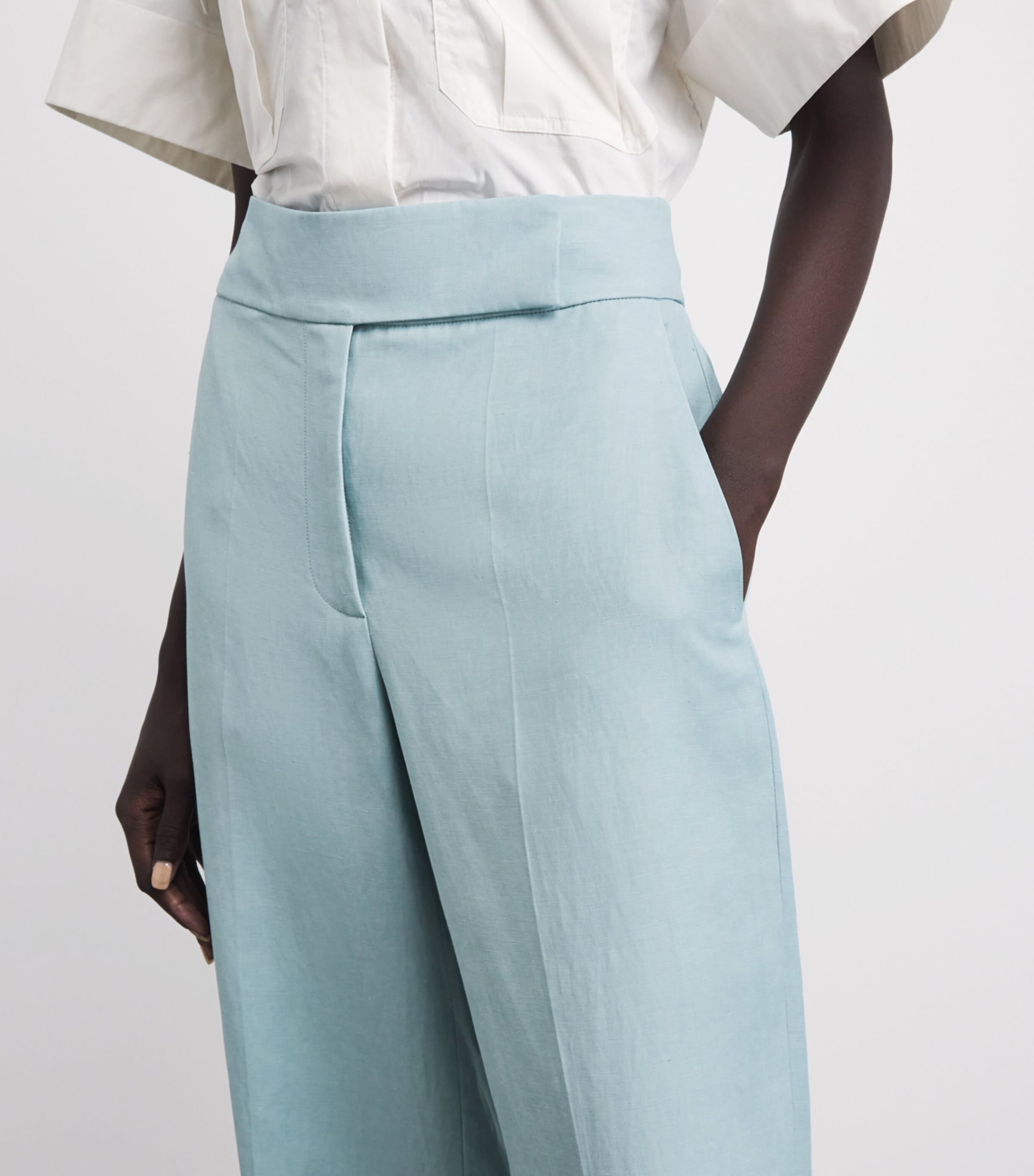 Joseph Womens Linen-Blend Aix Trousers Chambray Image 3