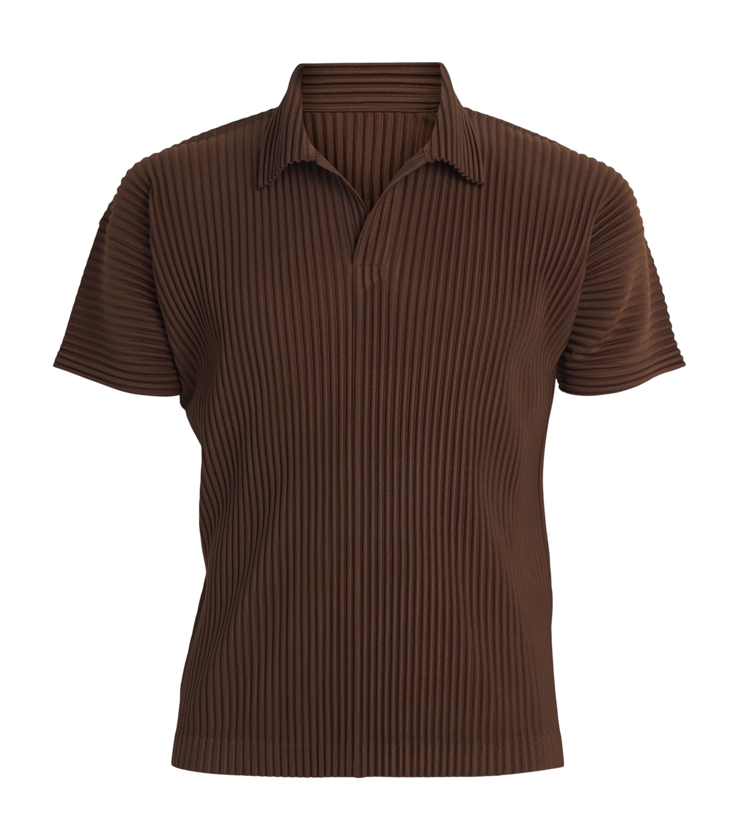 Homme Plissé Issey Miyake Mens Pleated Polo Shirt Anchor Brown Image 1