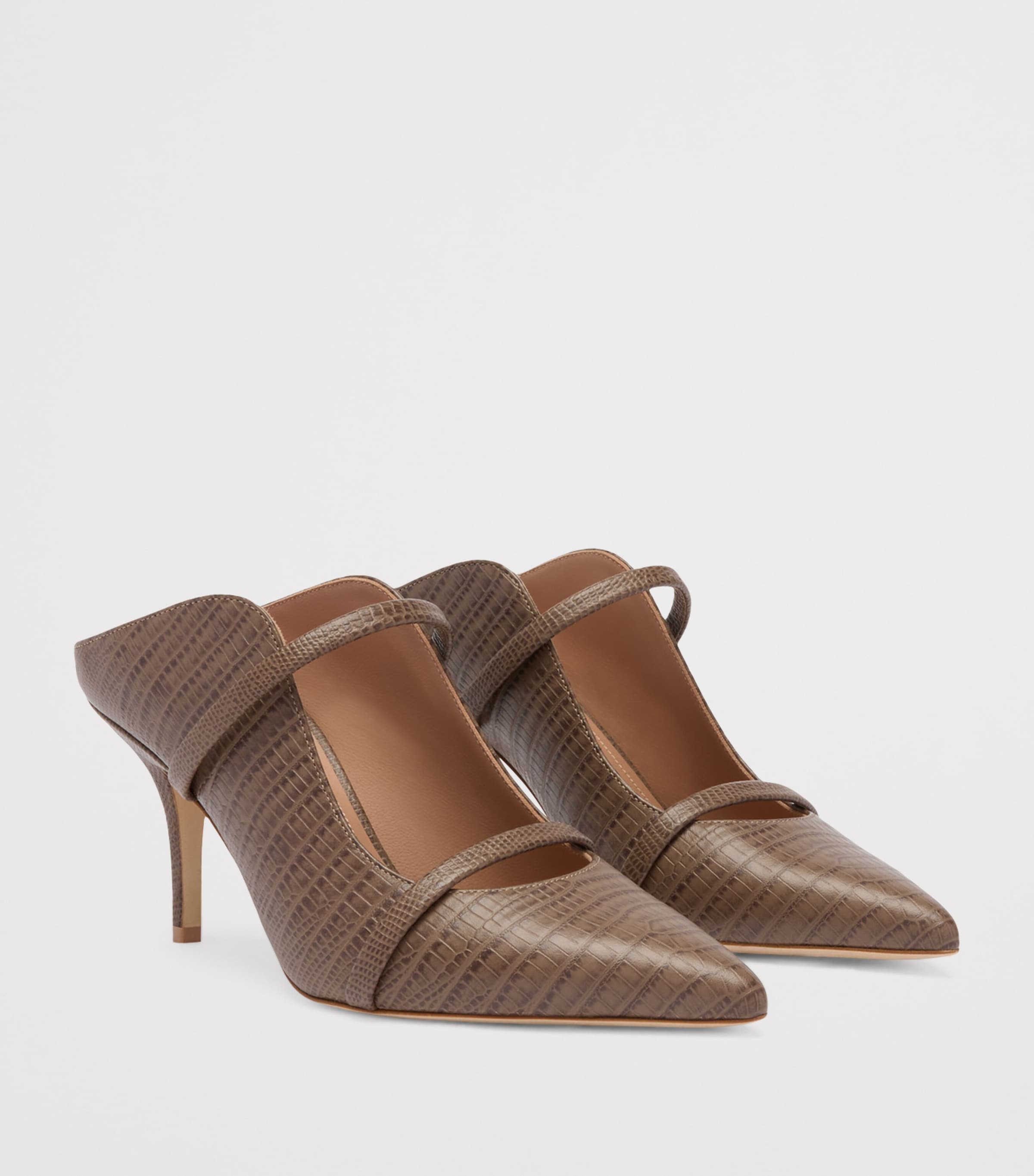Malone Souliers Croc-Embossed Maureen Mules 70 Taupe Image 3