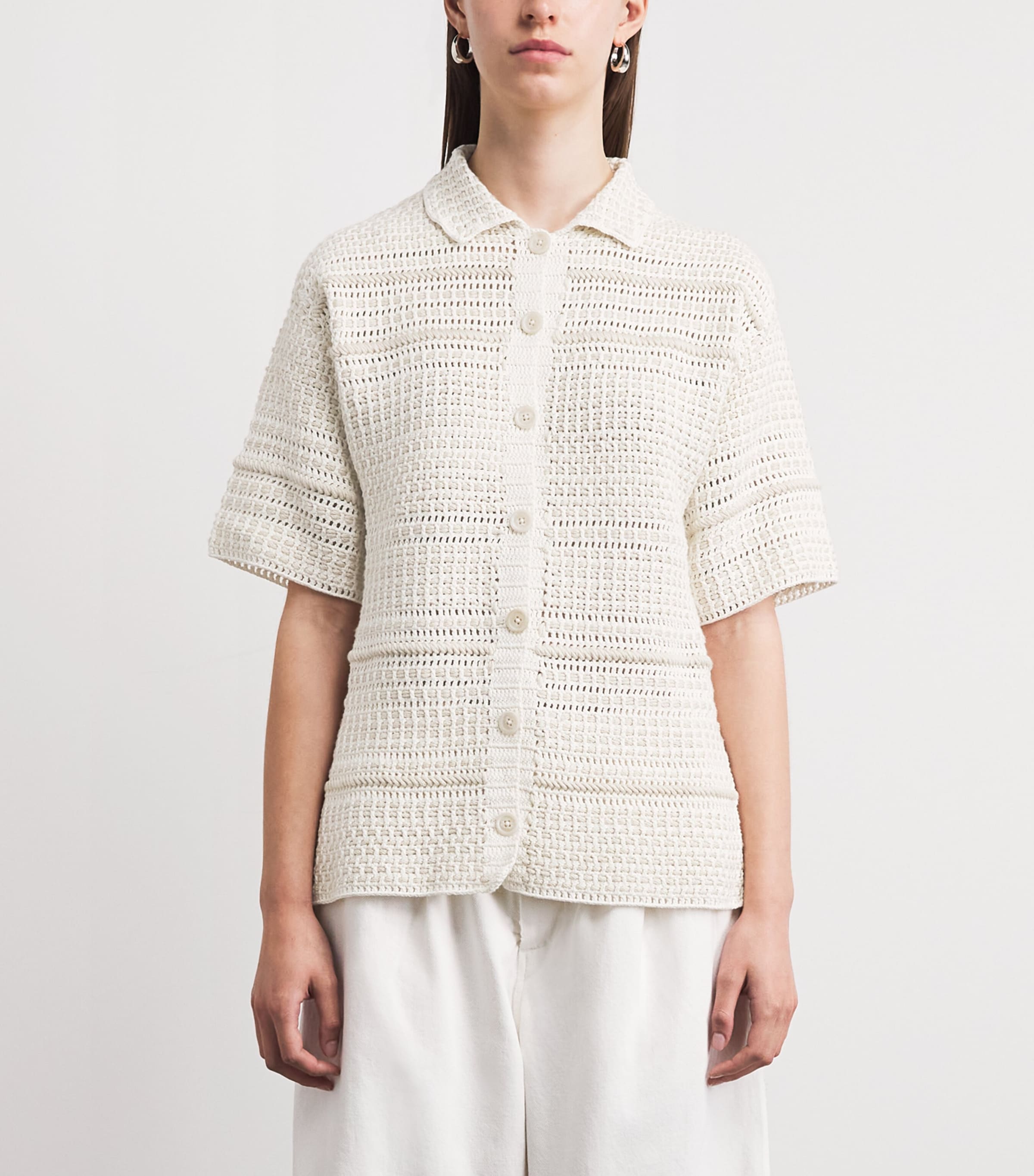 Lauren Manoogian Womens Pima Cotton Crochet Shirt White/parchment Image 4