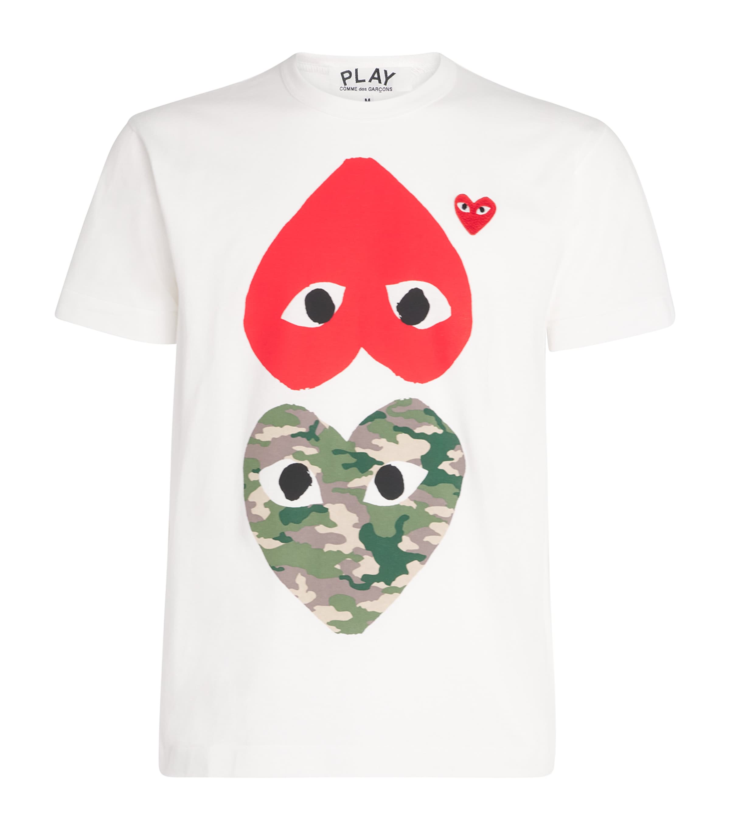 Comme Des Garçons Play Mens Camouflage Mirrored Hearts T-Shirt White Image 1