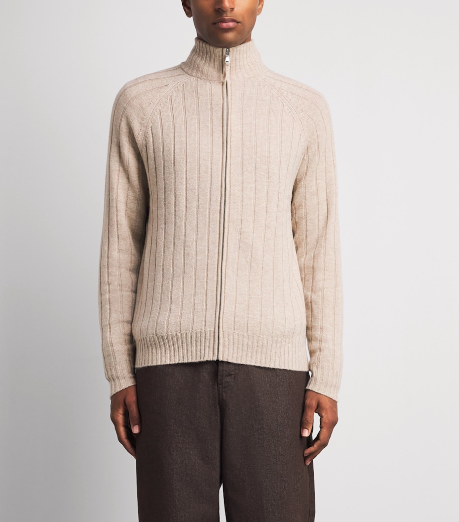 Allude Mens Wool-Cashmere Rib-Knit Cardigan Image 4