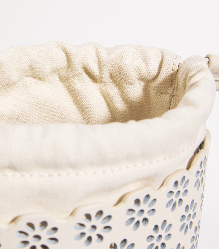 Leather Perforated Drawstring Bucket Bag ECRU Image 6
