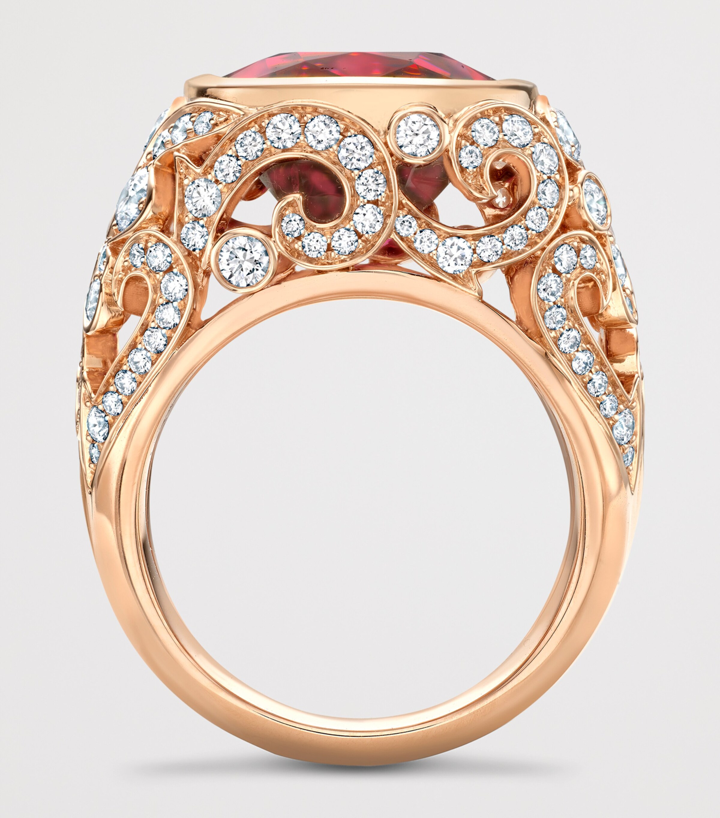 Boodles Rose Gold, Diamond and Garnet The Palace Collection Royal Damask Ring Red Image 4