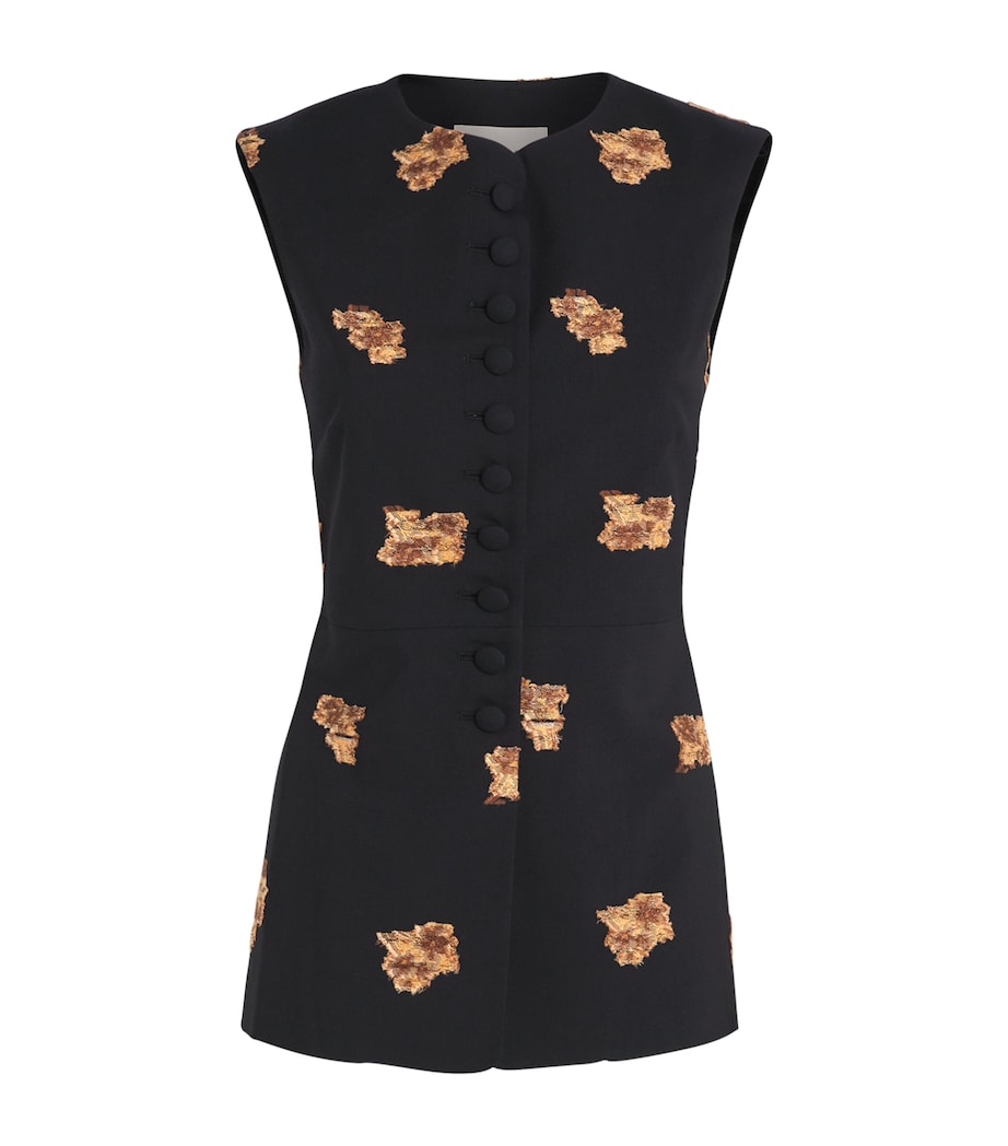 Liberowe Womens Wool-Blend Embroidered Vania Waistcoat Black Bronze Image 1