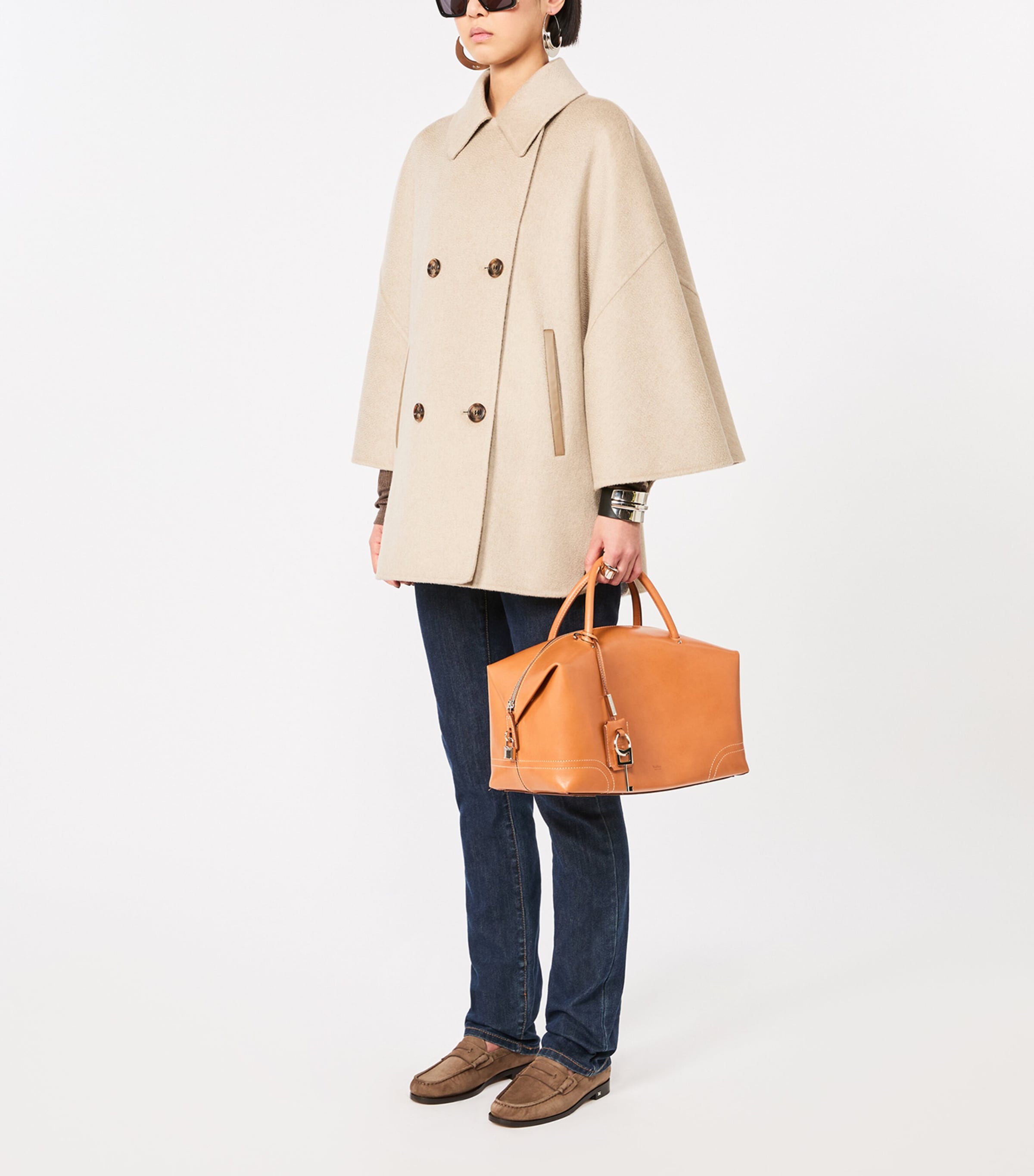 Max Mara Womens Cashmere Double-Breasted Cape Sand Image 2