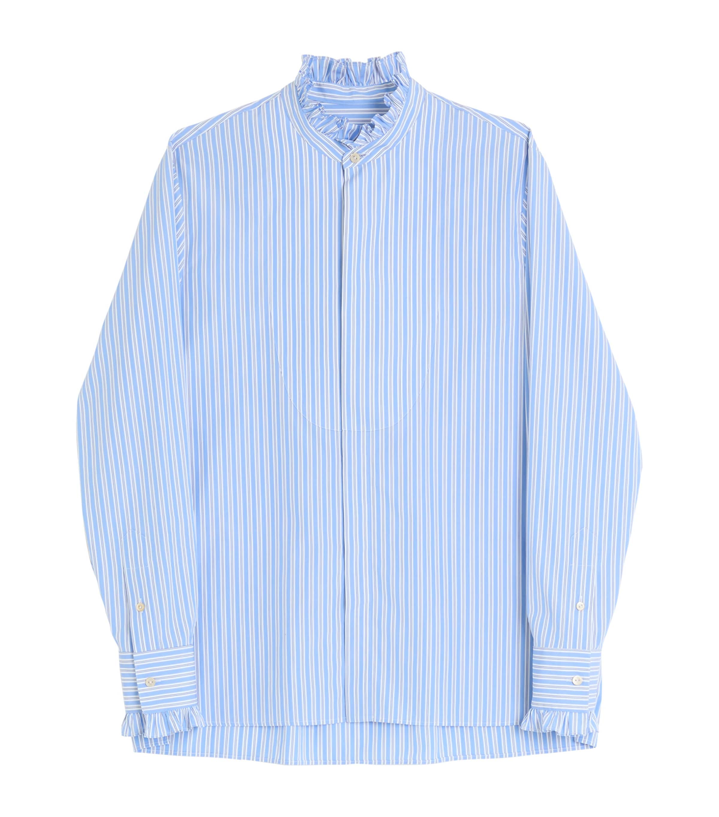 Valentino Cotton Striped Ruffled Shirt In Blue