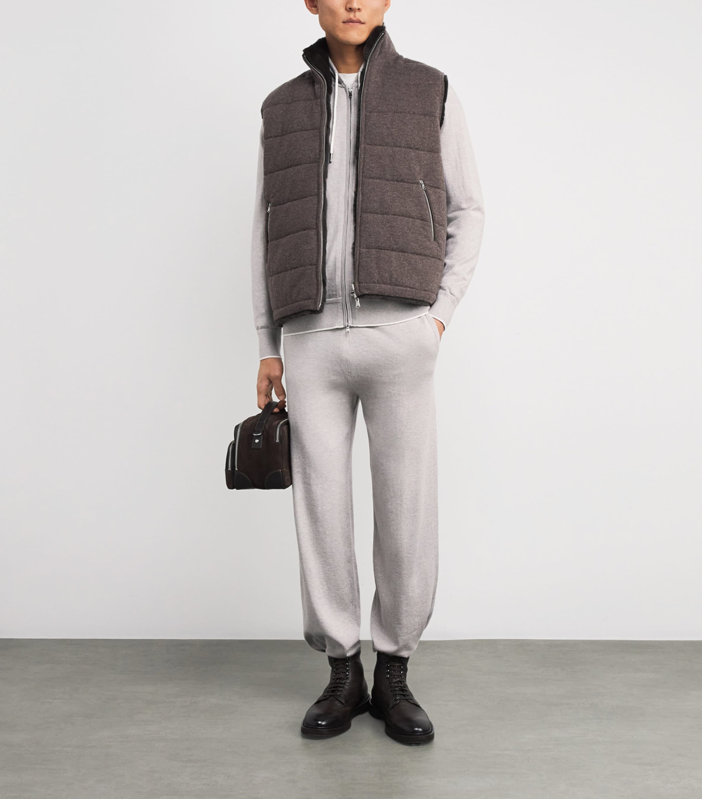 Cotton-Silk-Cashmere Zip-Up Hoodie FUMO GREY NEW IVORY Image 2