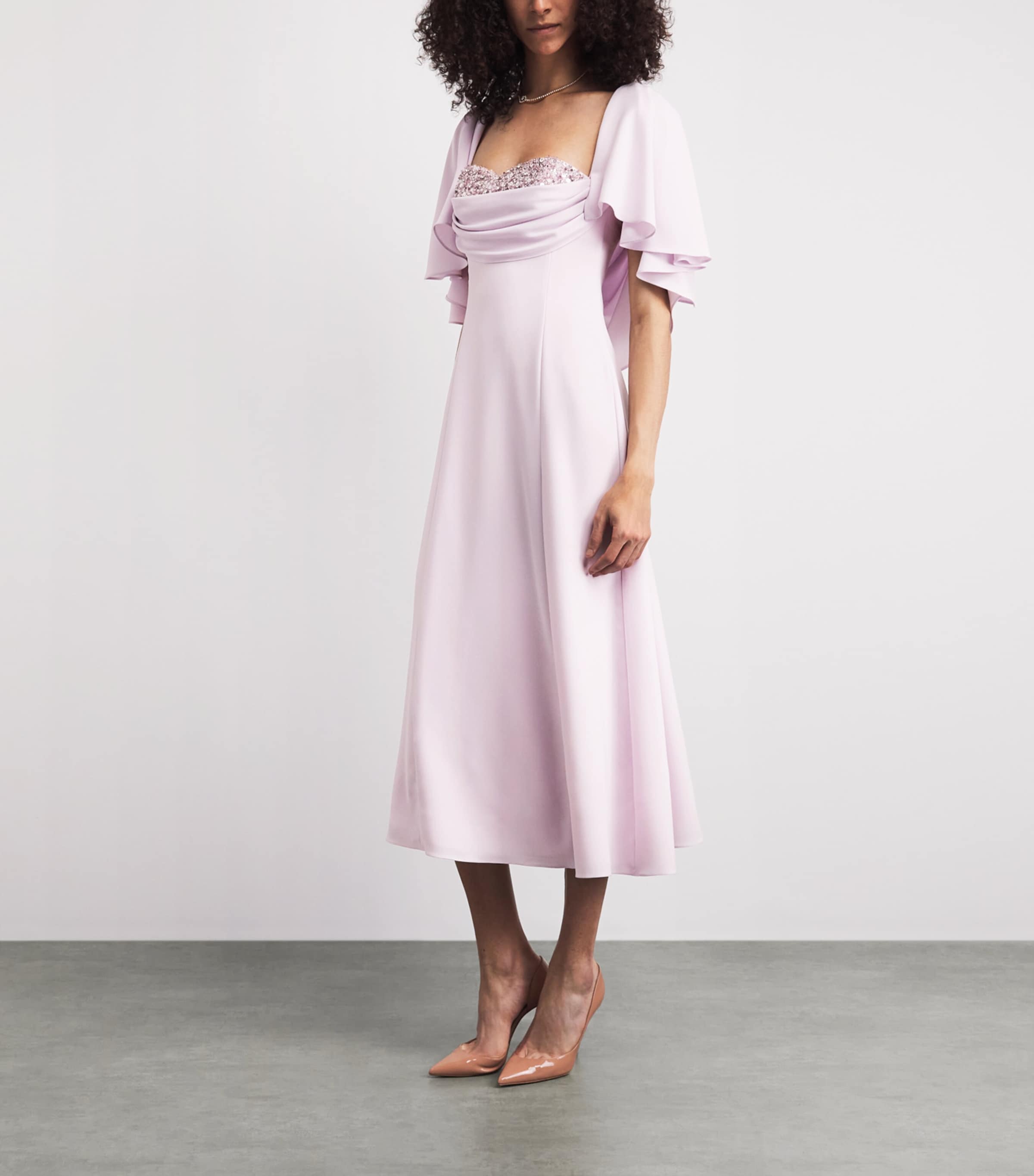 SABINA BILENKO Womens Crepe Embellished Birdie Midi Dress Lilac Image 2
