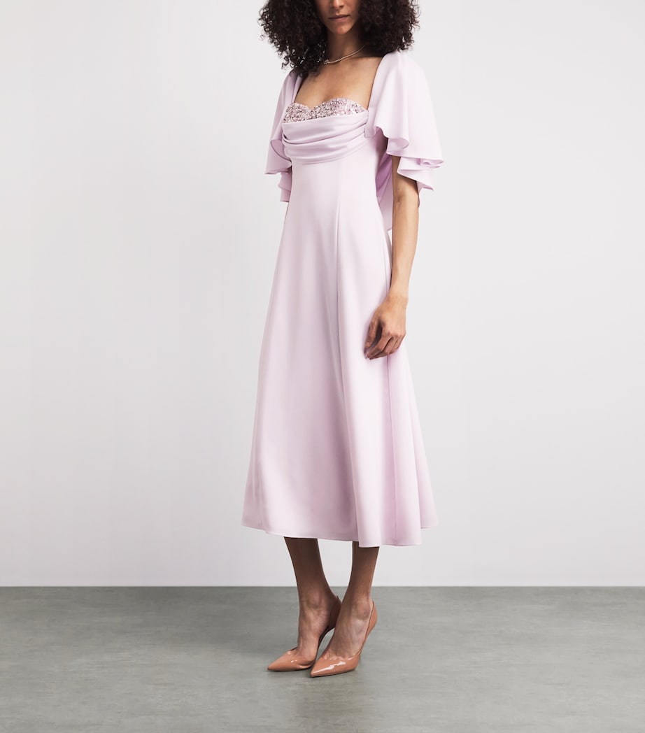 SABINA BILENKO Womens Crepe Embellished Birdie Midi Dress Lilac Image 2