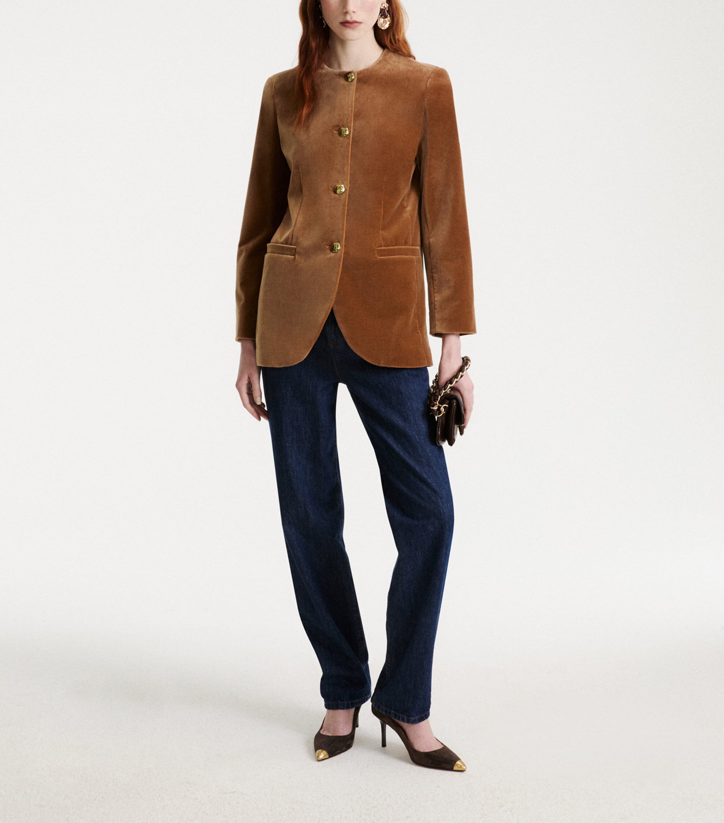 Marella Womens Cotton Velvet Blazer Buck Image 2