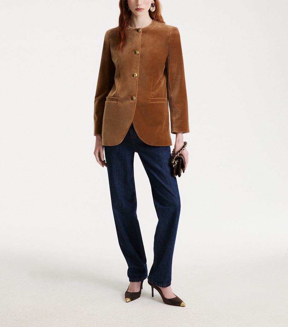 Marella Womens Cotton Velvet Blazer Buck Image 2