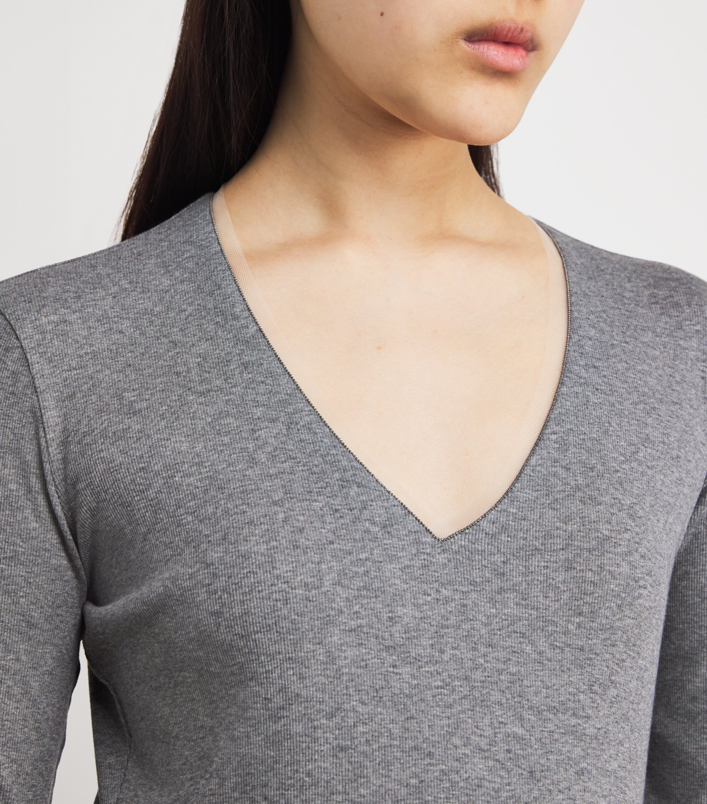 Fabiana Filippi Womens Embellished Mesh-Trim Sweater Roccia Image 6