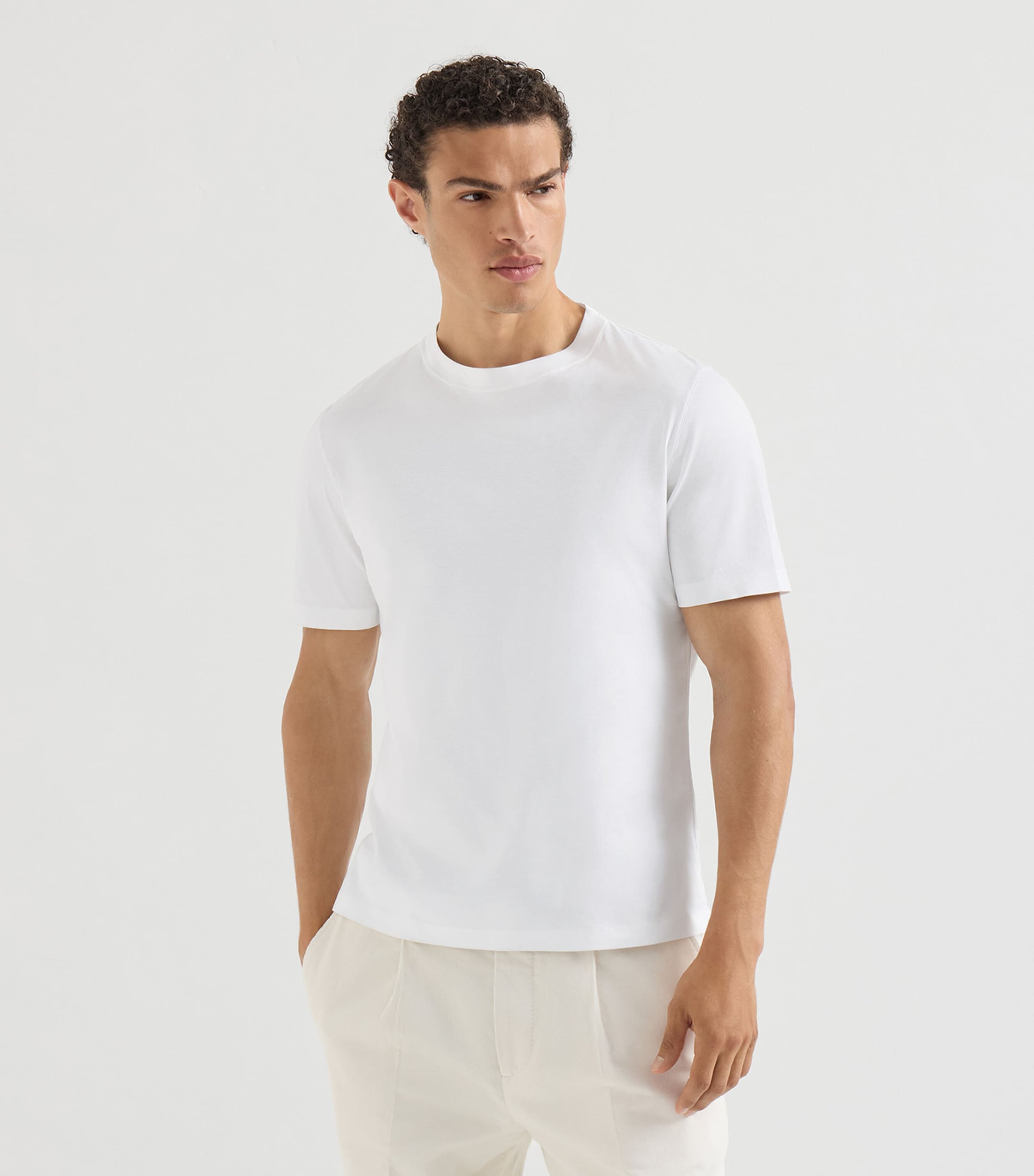Brunello Cucinelli Mens Cotton Crew-Neck T-Shirt White Image 4