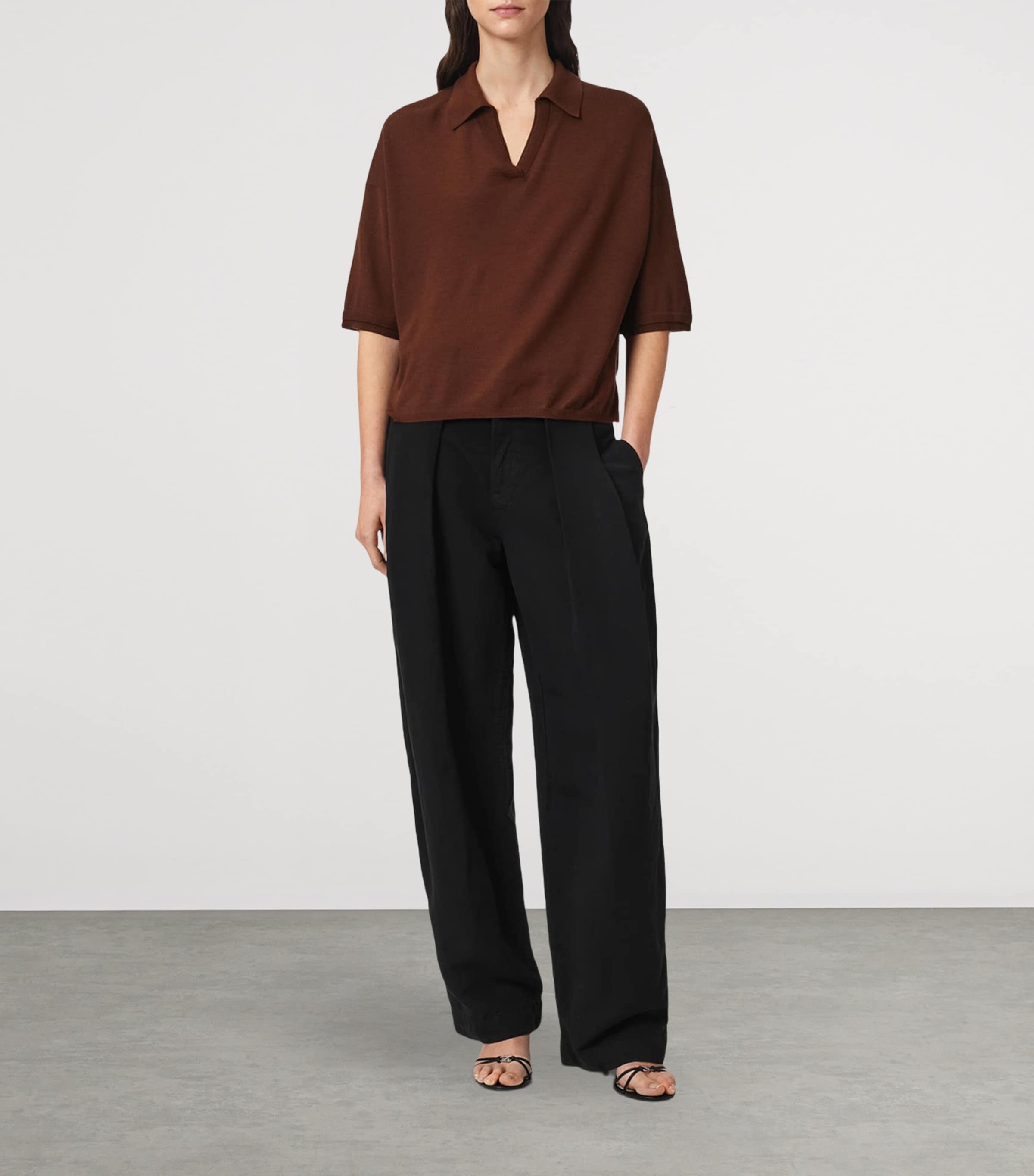 AllSaints Womens Wool Bern Polo Shirt Hot Choc Brown Image 2